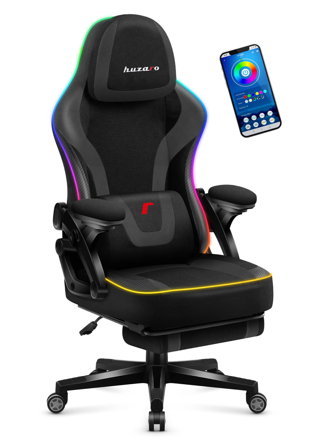 Huzaro Force 4.6 Black Mesh RGB Smart žaidimų kėdė
