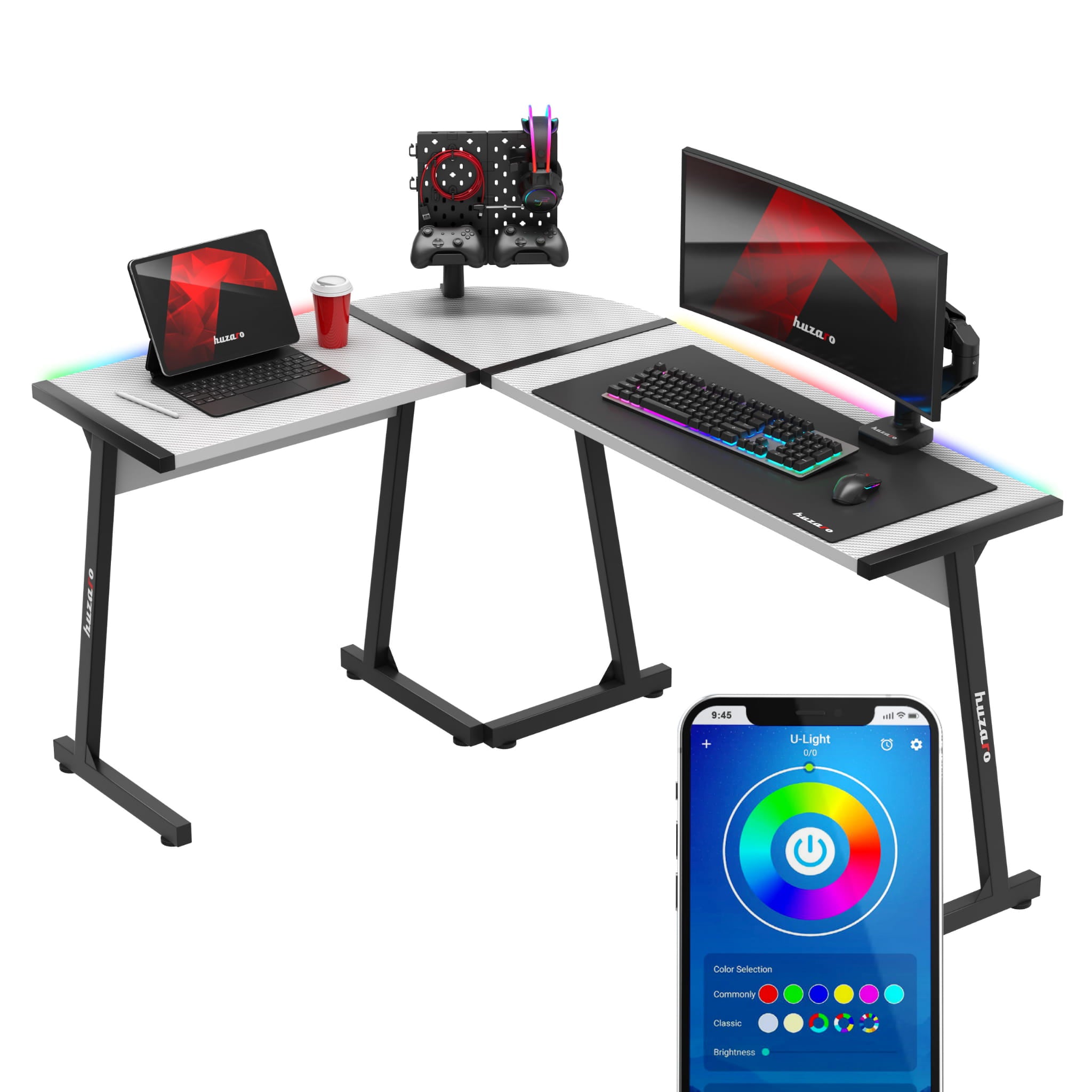 HUZARO HERO 6.0 White RGB Smart 147 cm žaidimų stalas OUTLET