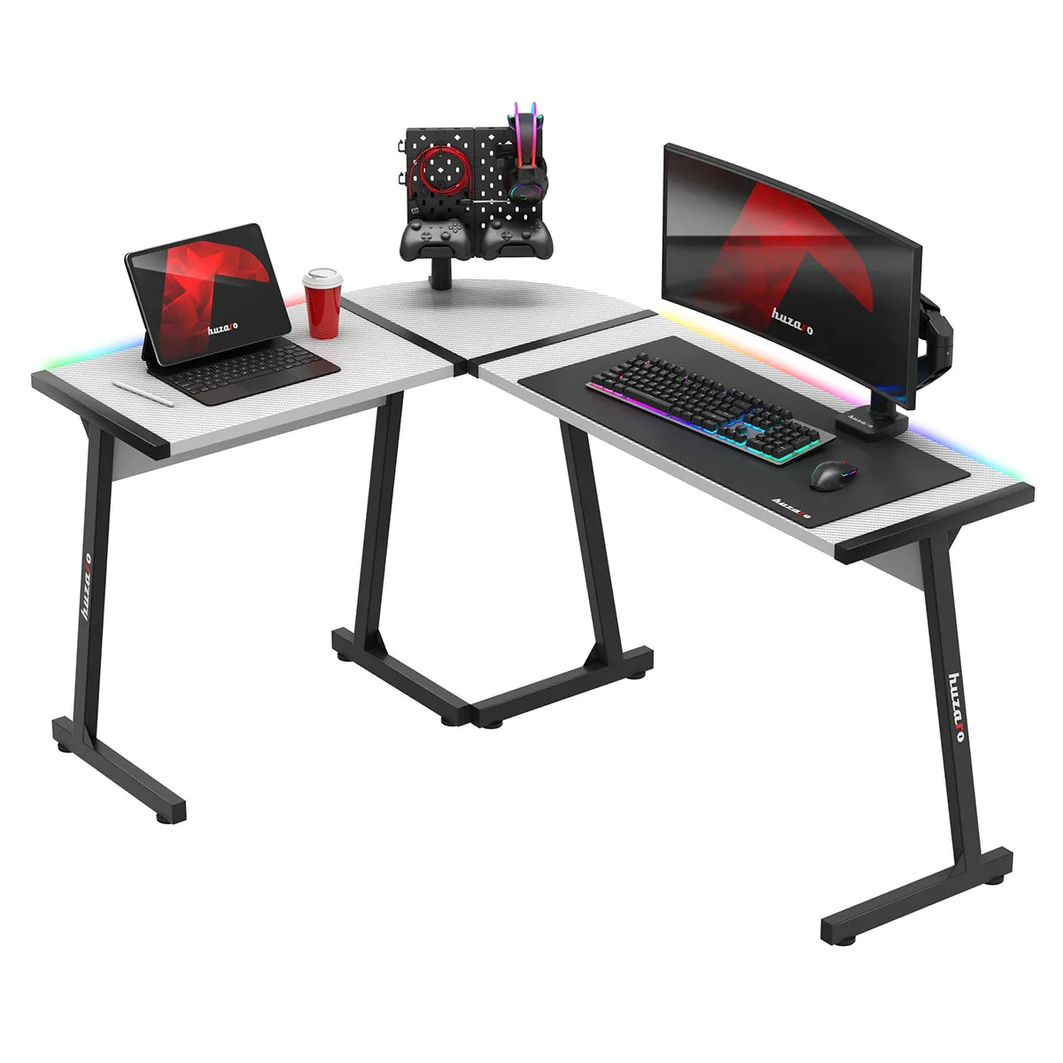 HUZARO HERO 6.0 White RGB Smart 147 cm žaidimų stalas OUTLET