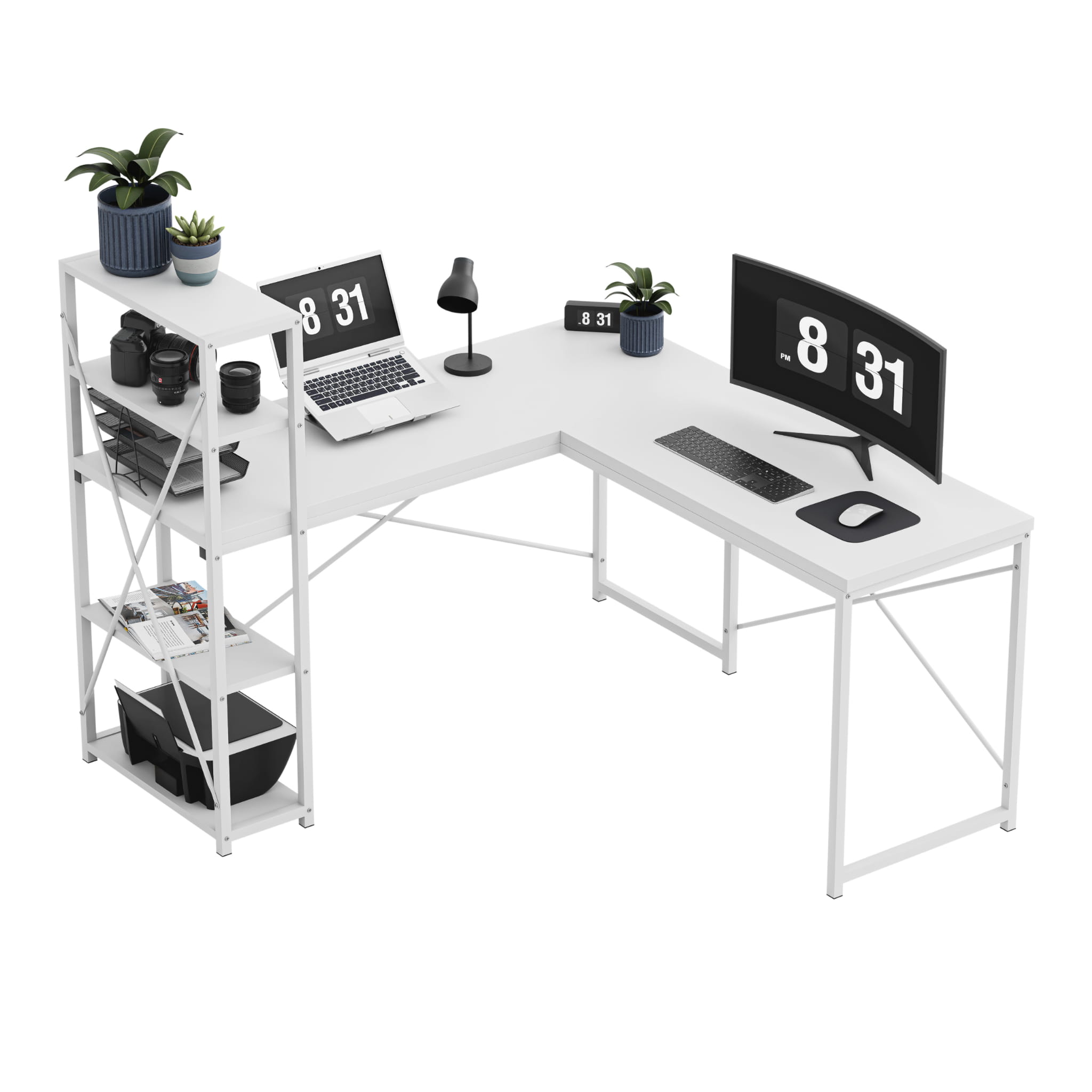 Kampinis rašomasis stalas su lentynomis "Mark Adler Leader" 5,9 balta 145 cm