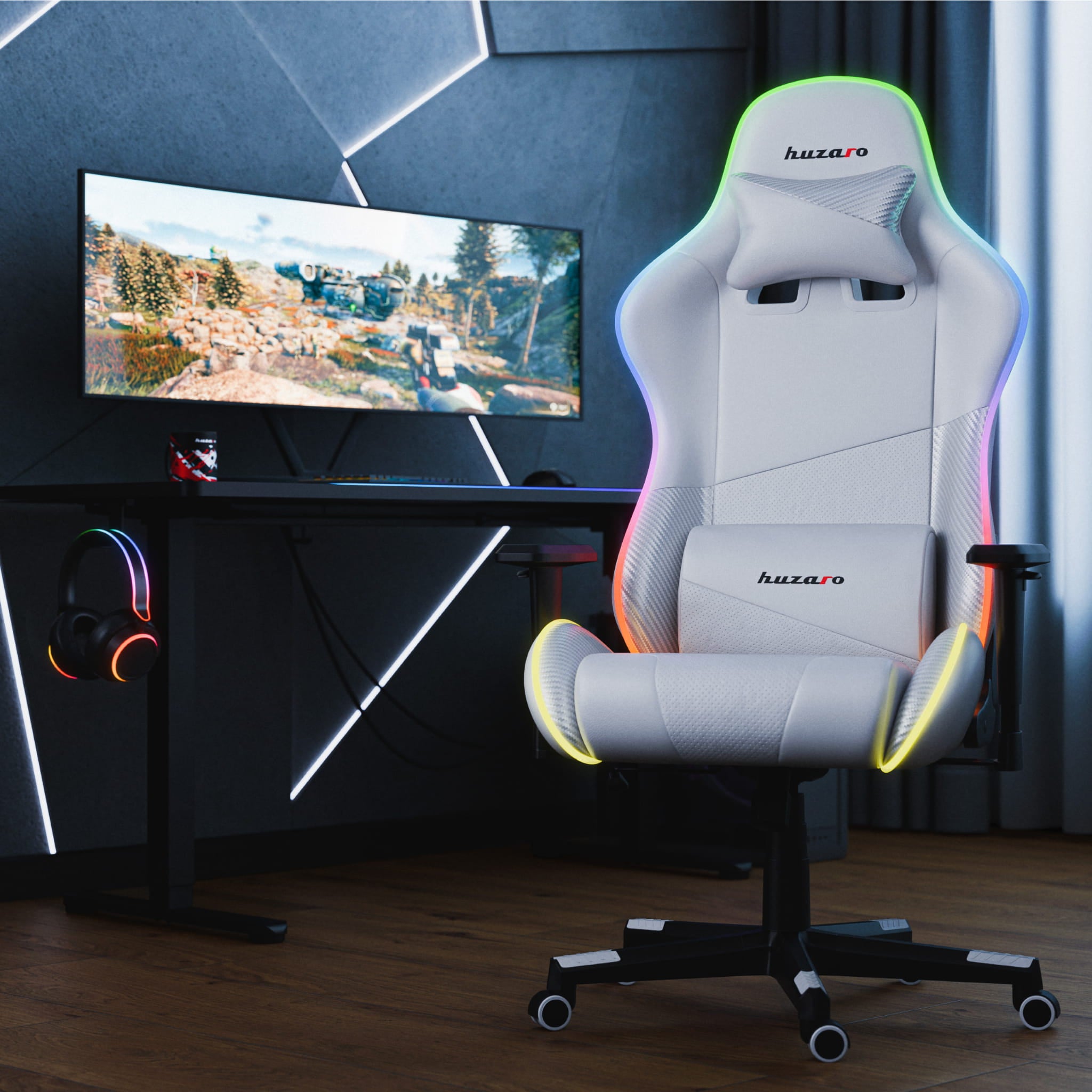 Huzaro Force 6.2 White RGB LED žaidimų kėdė