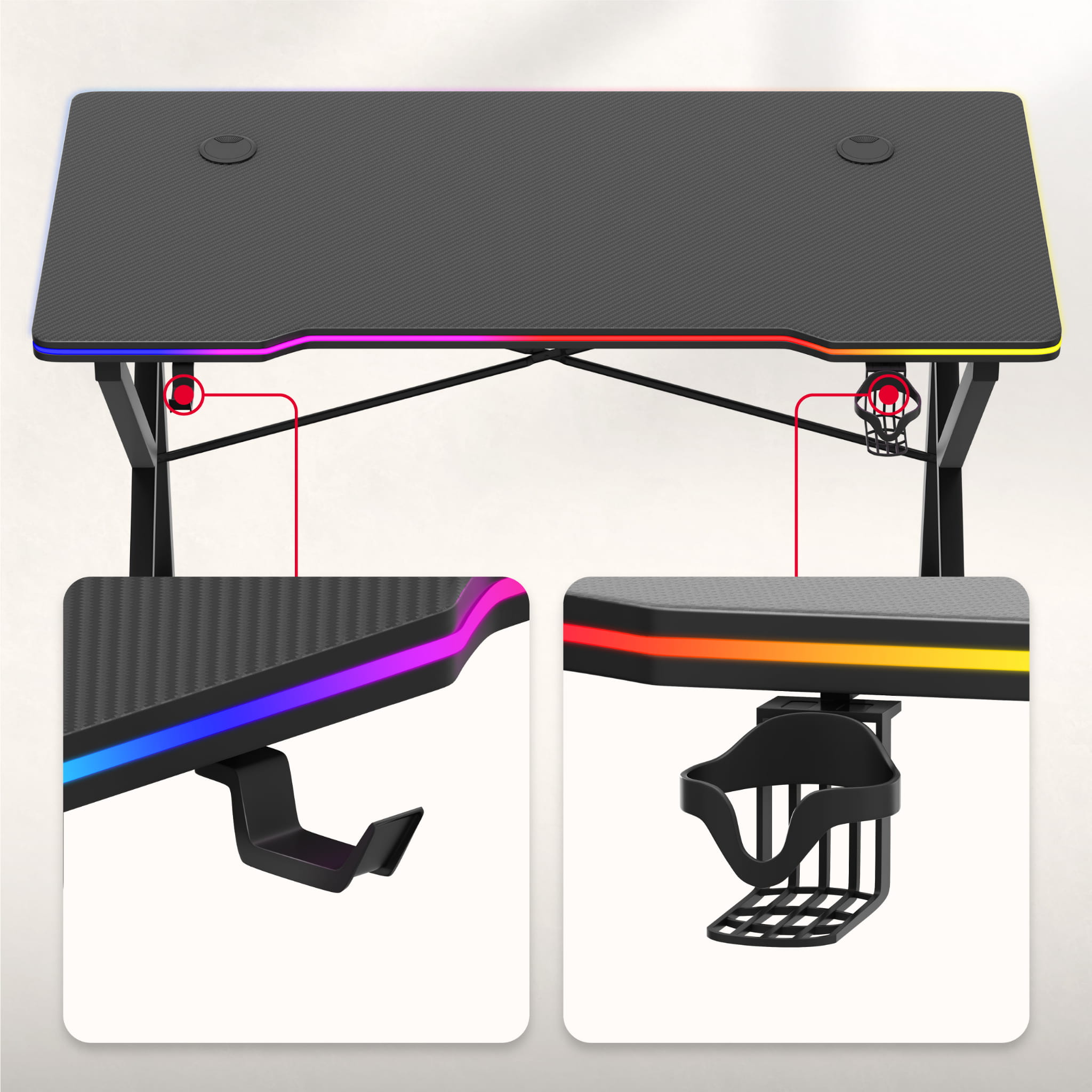 Hero 1.7 RGB žaidimų stalas juodas