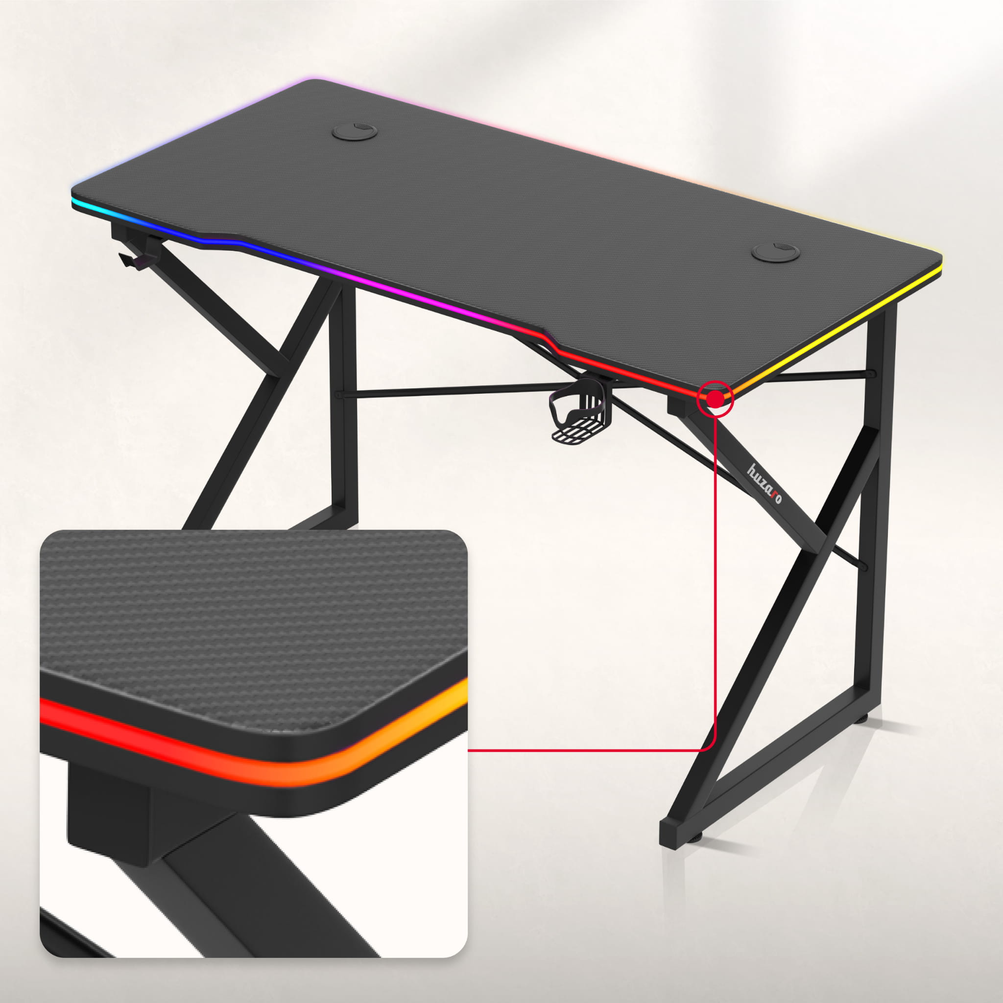 Hero 1.7 RGB žaidimų stalas juodas