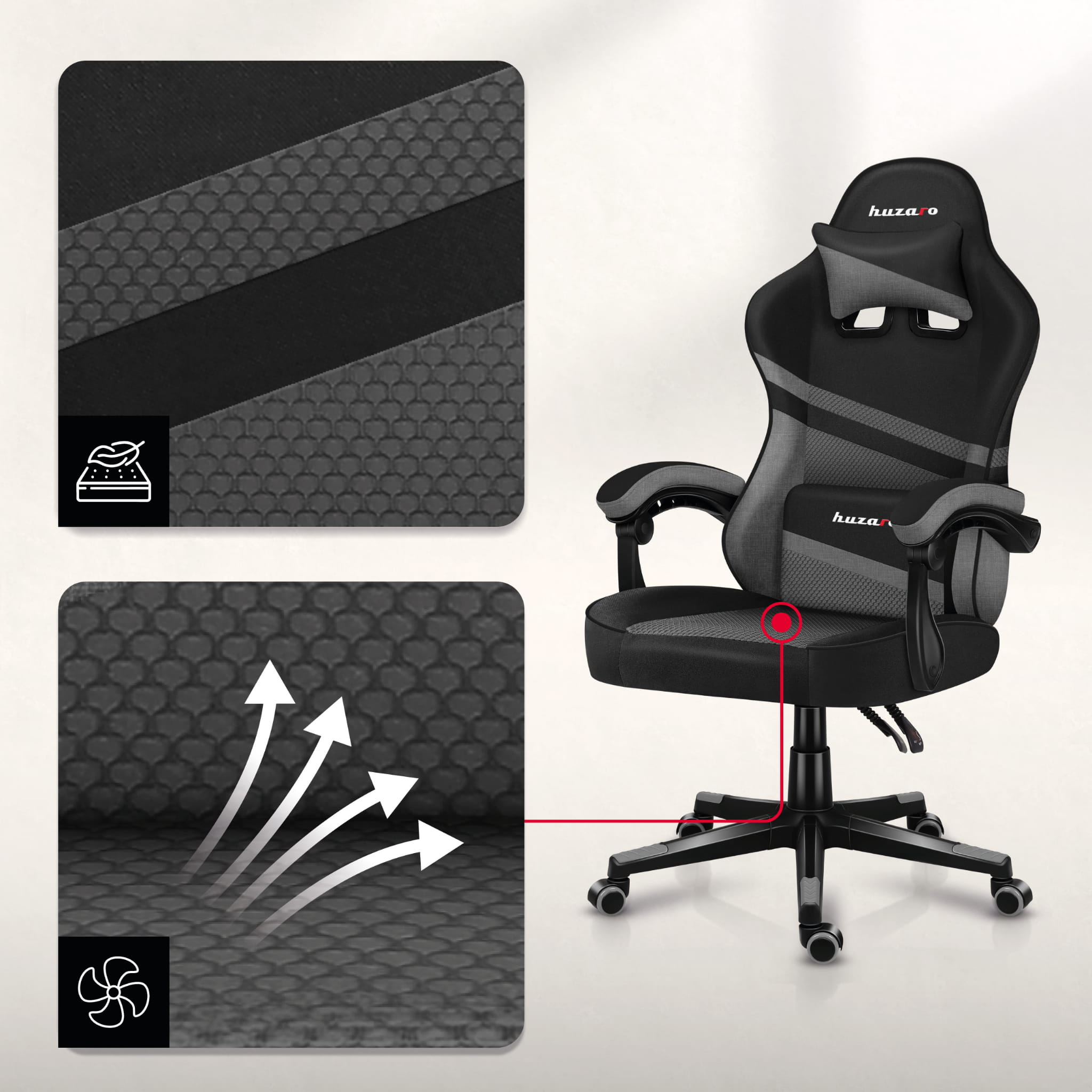 Huzaro Force 4.4 Grey Mesh žaidimų kėdė