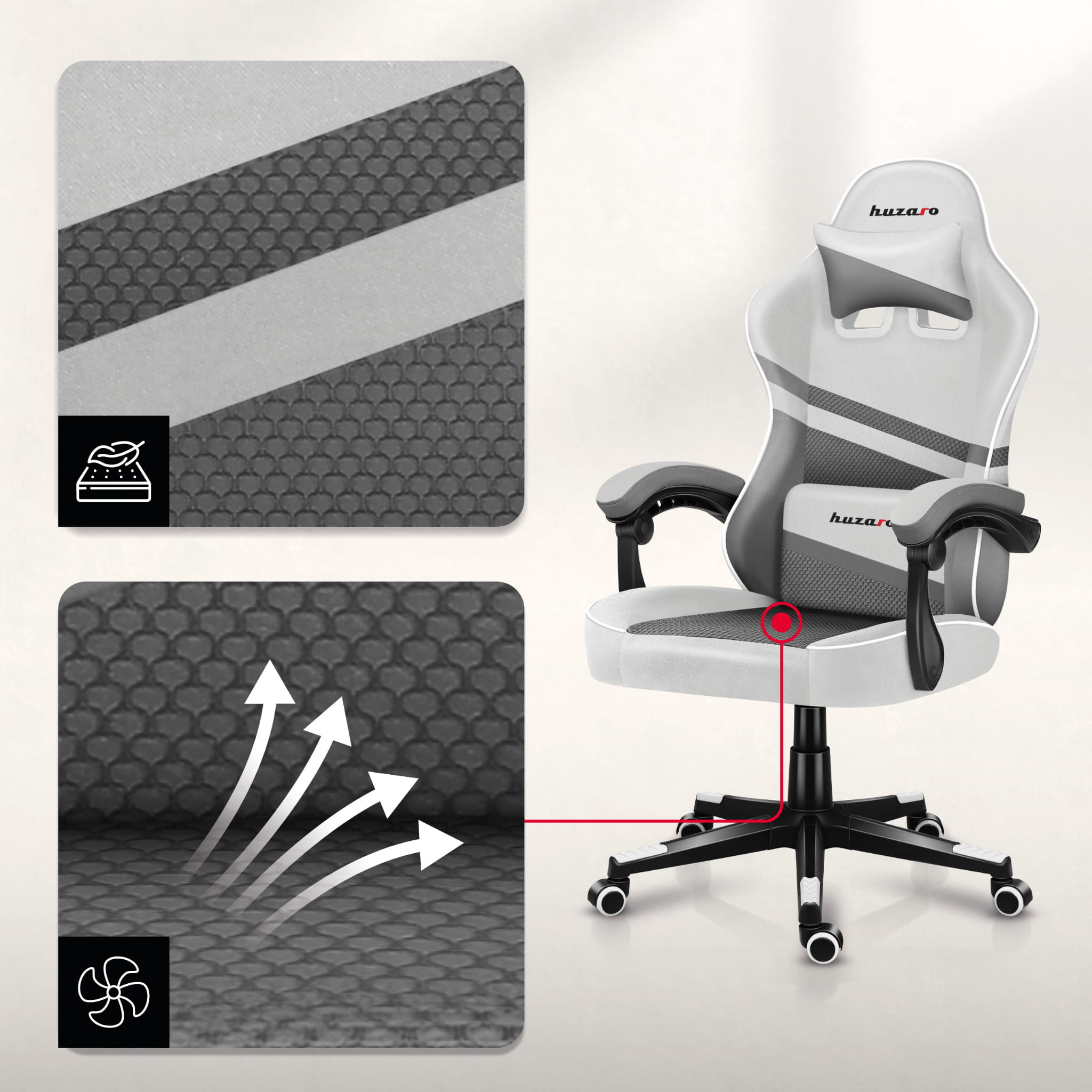Huzaro Force 4.4 White Mesh žaidimų kėdė