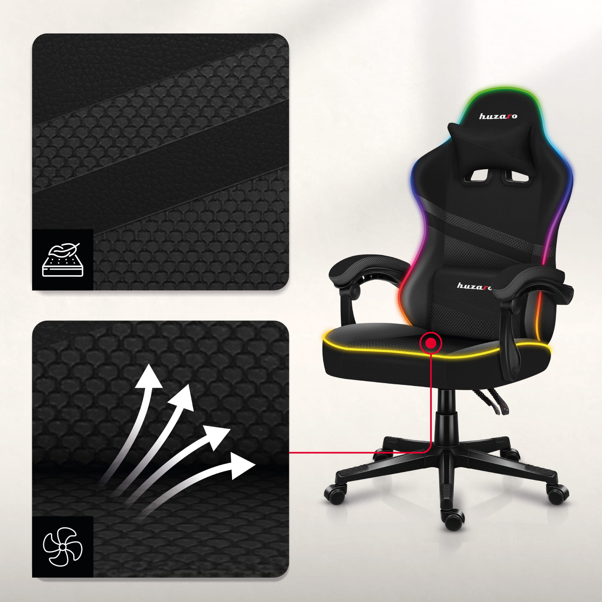 Huzaro Force 4.4 RGB juoda tinklinė žaidimų kėdė