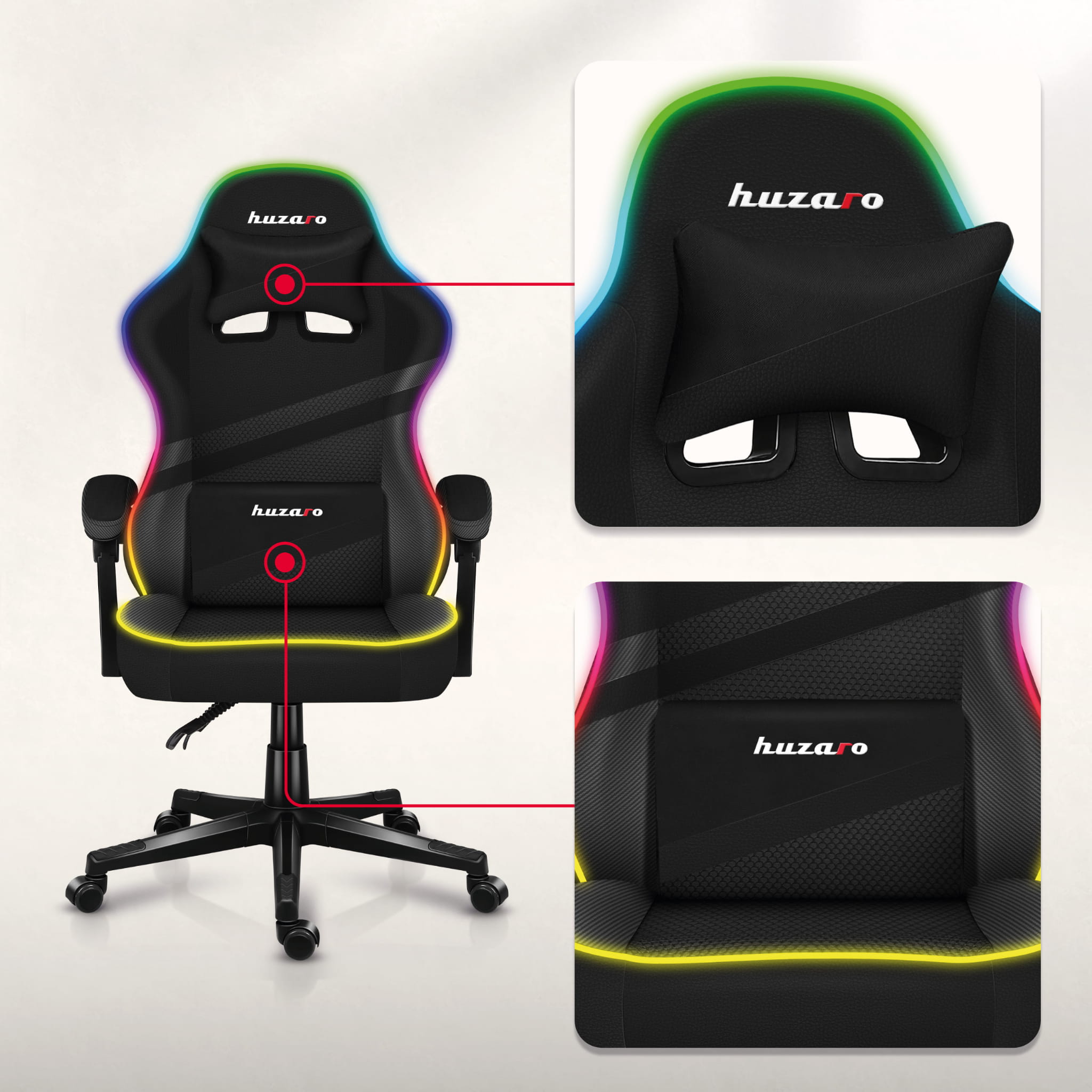 Huzaro Force 4.4 RGB juoda tinklinė žaidimų kėdė