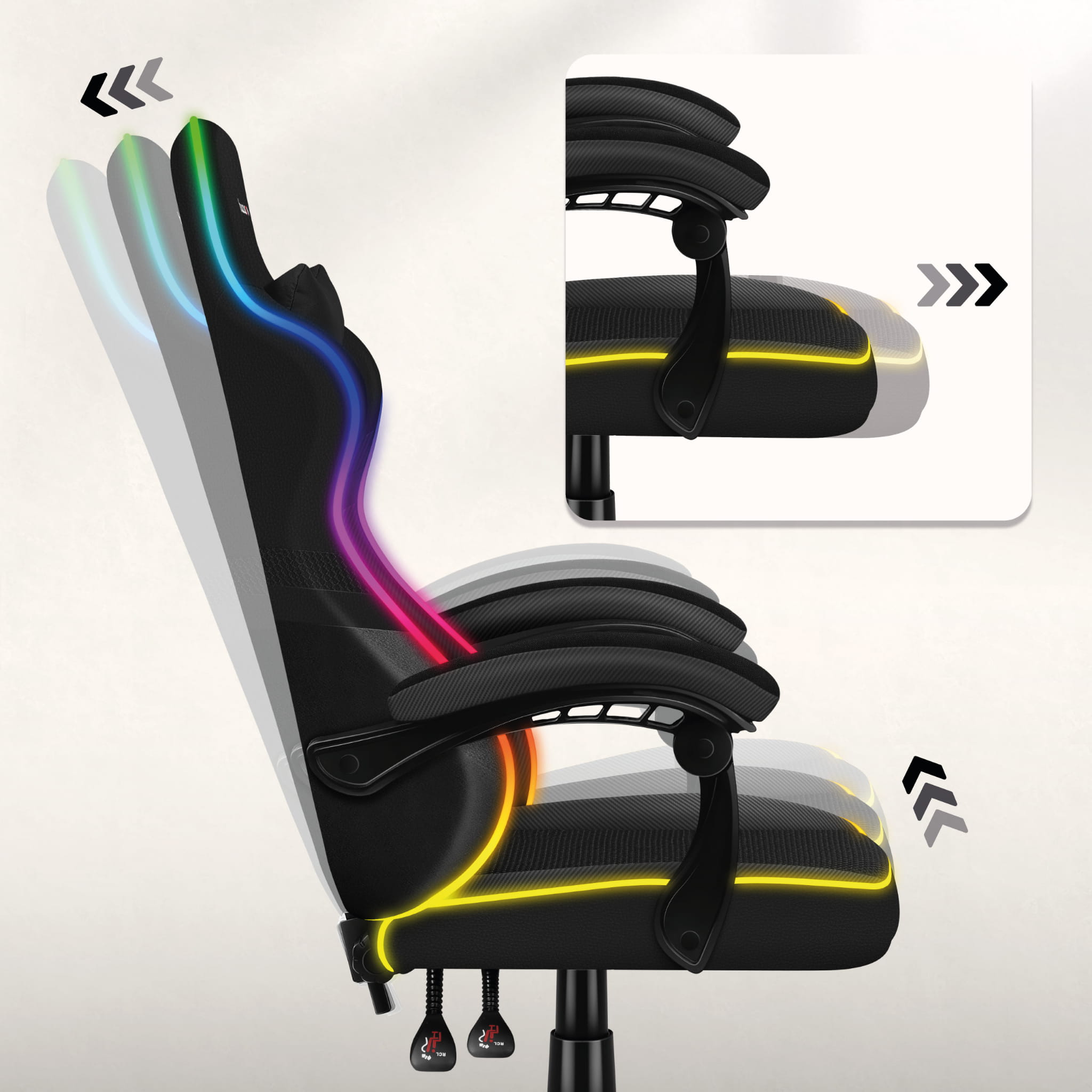 Huzaro Force 4.4 RGB juoda tinklinė žaidimų kėdė