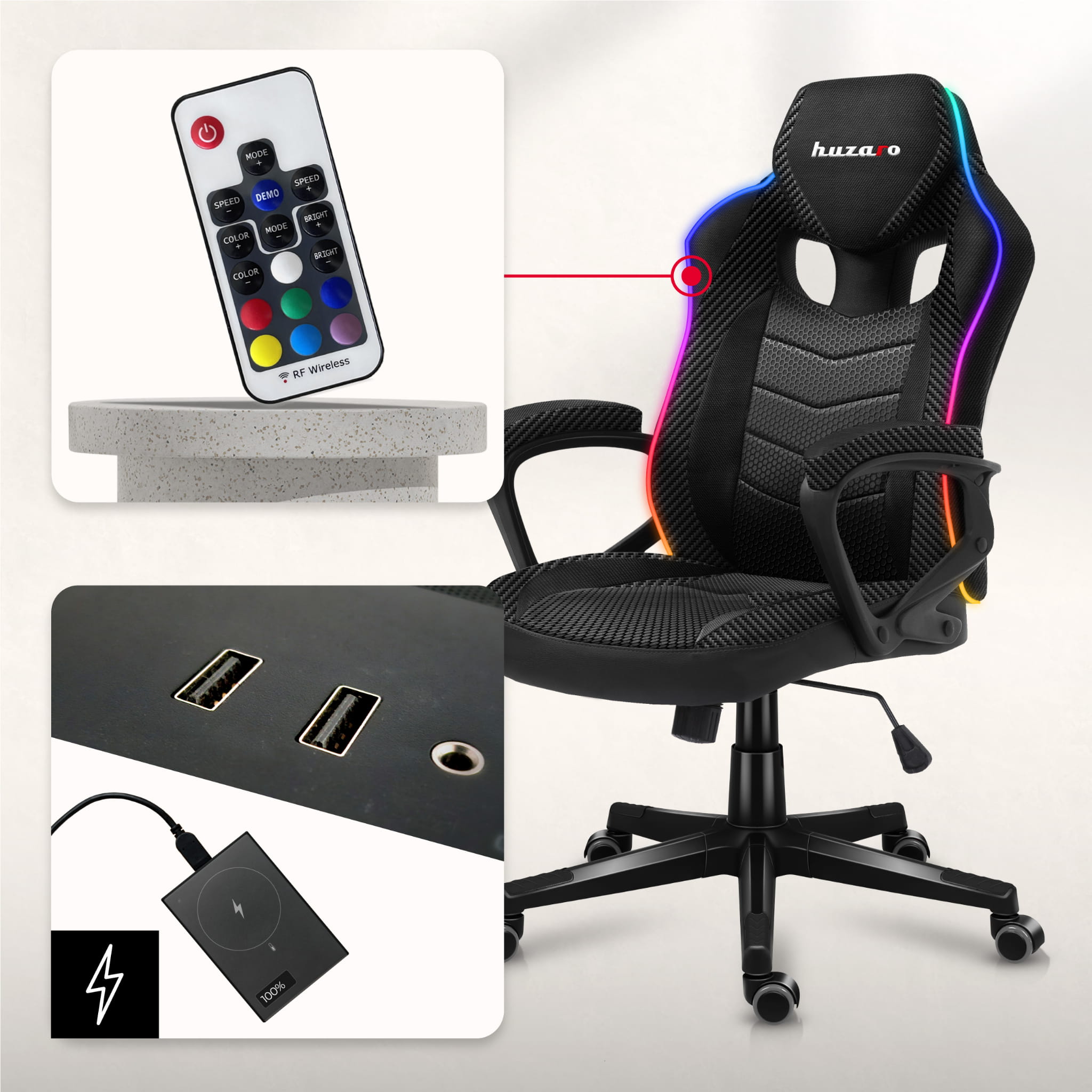 Huzaro Force 2.5 RGB Carbon Mesh žaidimų kėdė