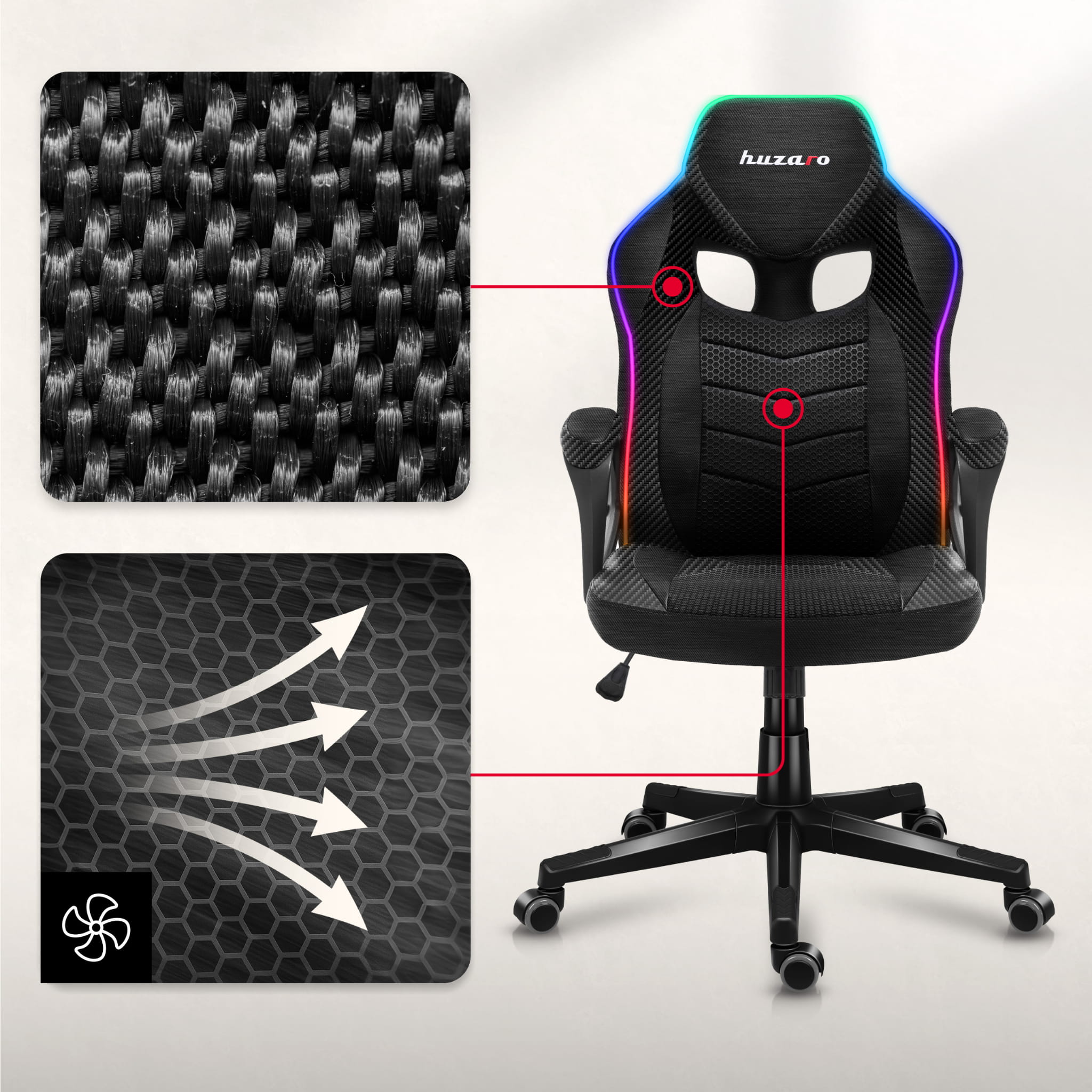 Huzaro Force 2.5 RGB Carbon Mesh žaidimų kėdė