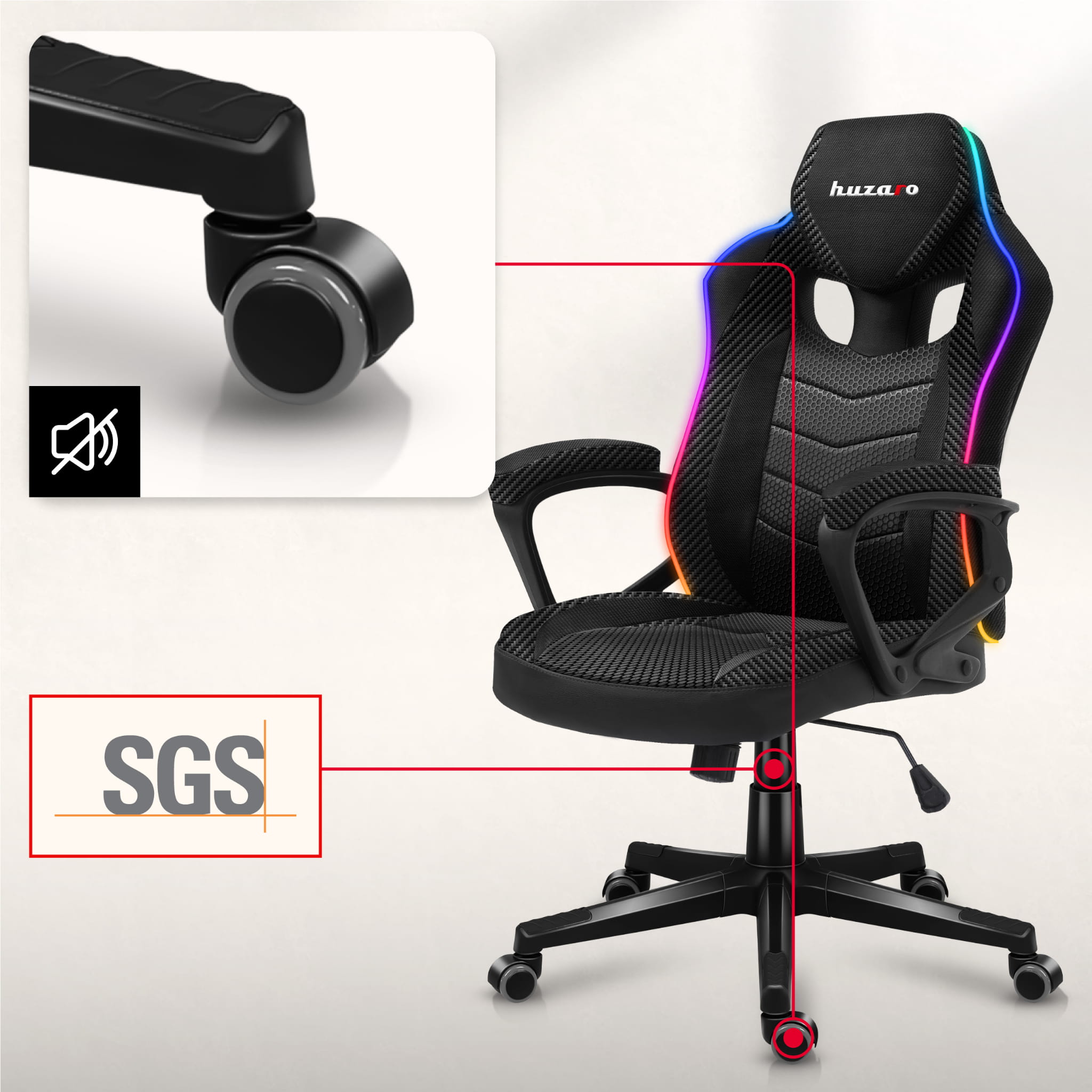 Huzaro Force 2.5 RGB Carbon Mesh žaidimų kėdė