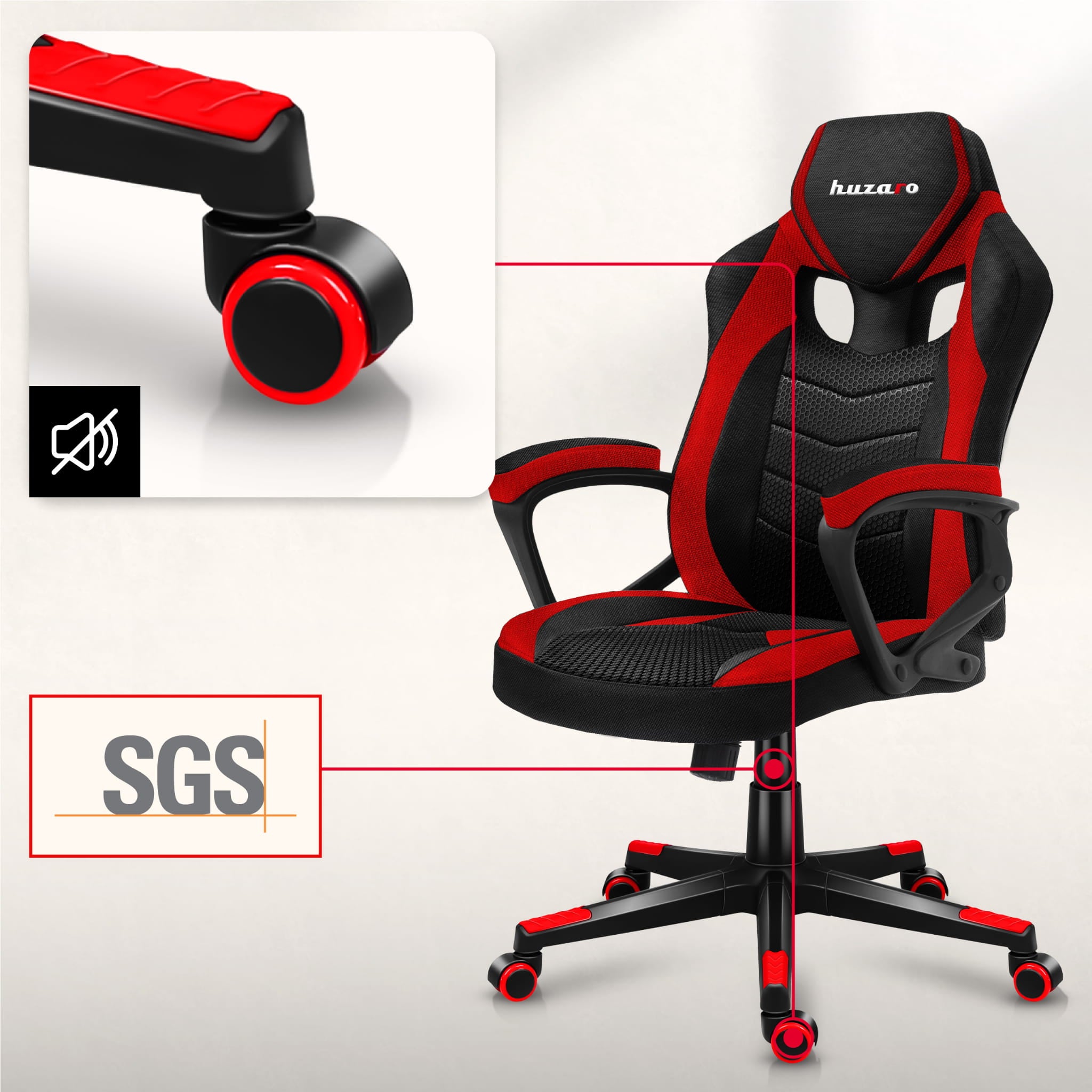 Huzaro Force 2.5 Red Mesh žaidimų kėdė