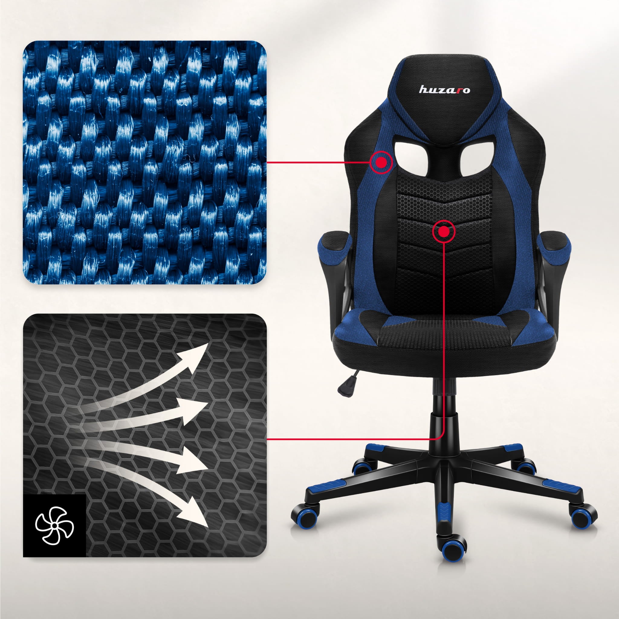 Huzaro Force 2.5 Blue Mesh žaidimų kėdė