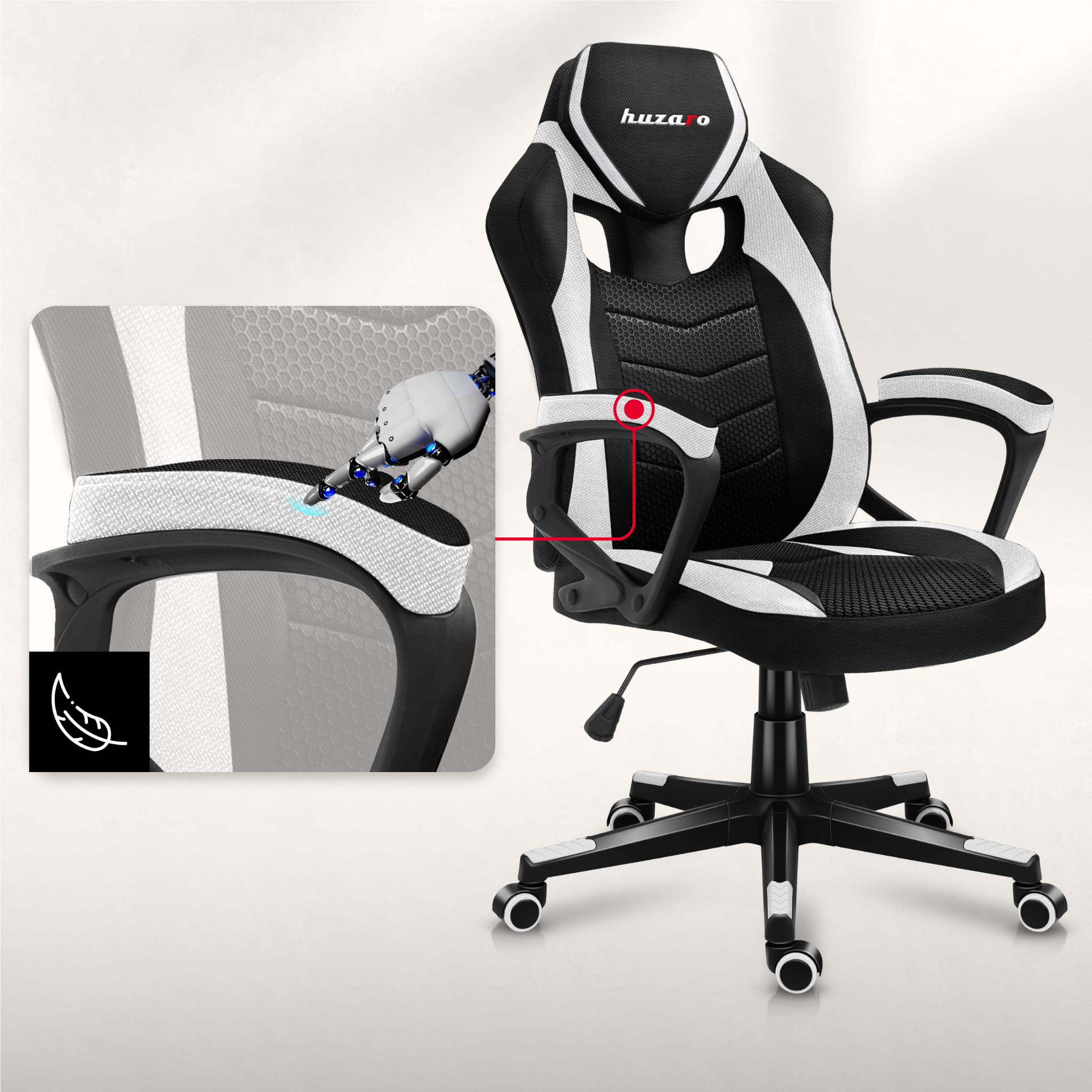 Huzaro Force 2.5 White Mesh žaidimų kėdė