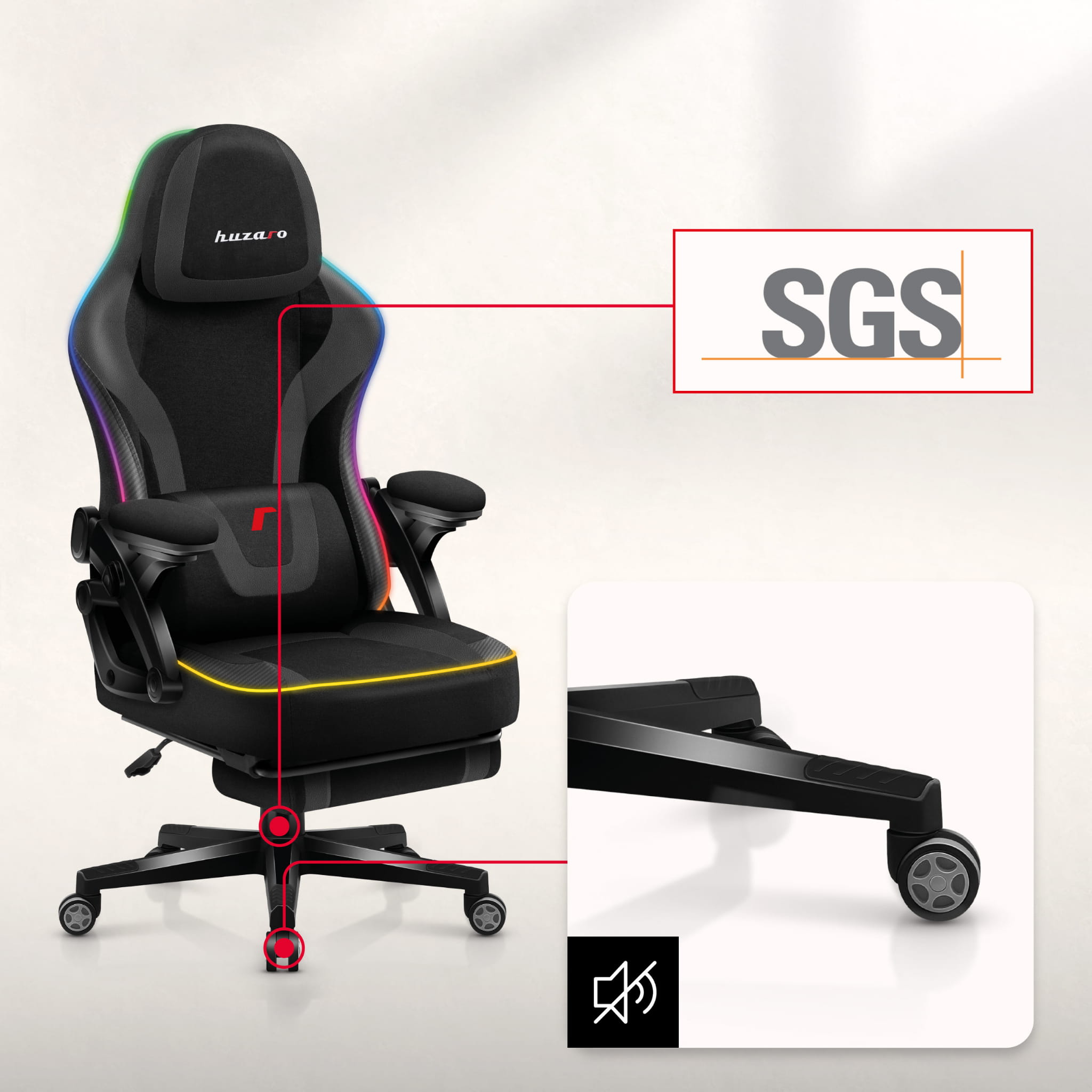 Huzaro Force 4.6 Black Mesh RGB Smart žaidimų kėdė