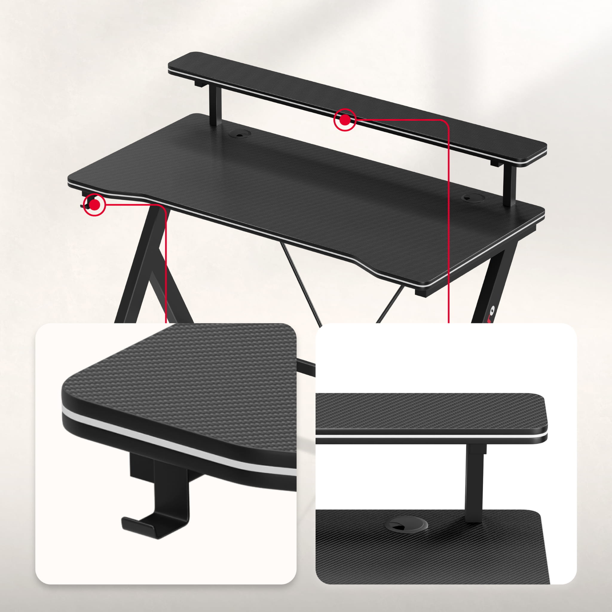 "Huzaro Hero 1.9 Black" juodos spalvos žaidimų stalas 120 cm