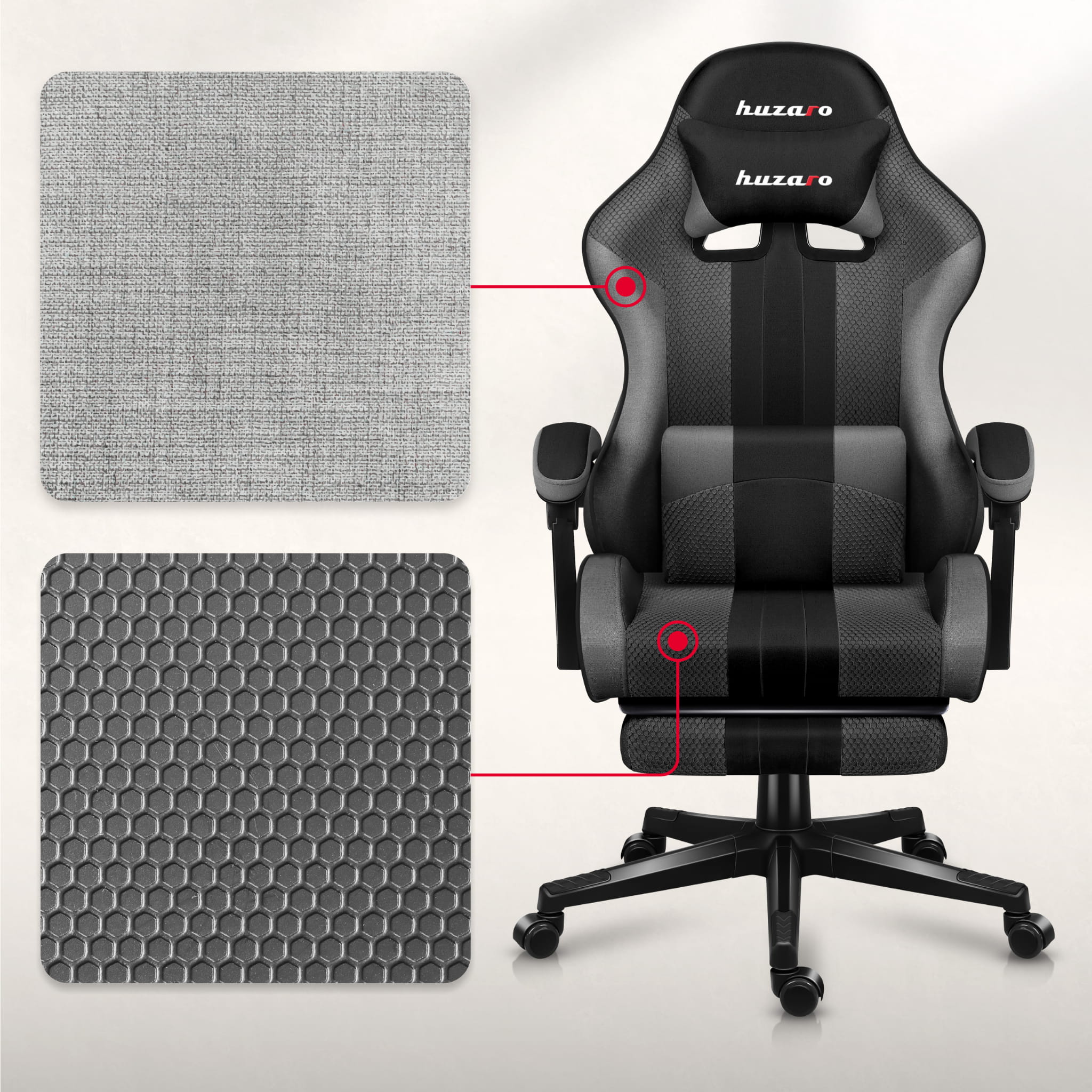 Huzaro Force 4.7 Grey Mesh žaidimų kėdė