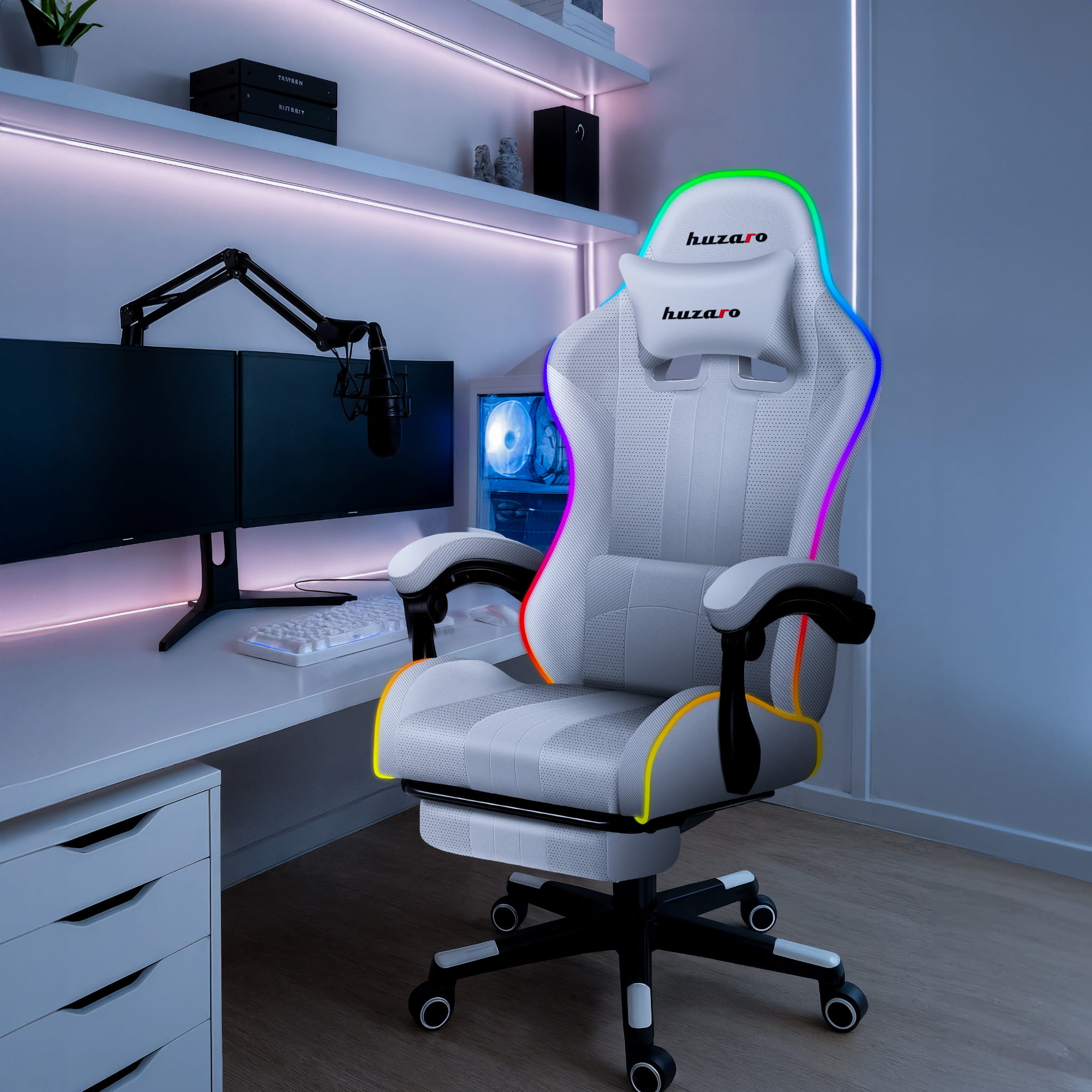 Huzaro Force 4.7 White RGB žaidimų KĖDĖ