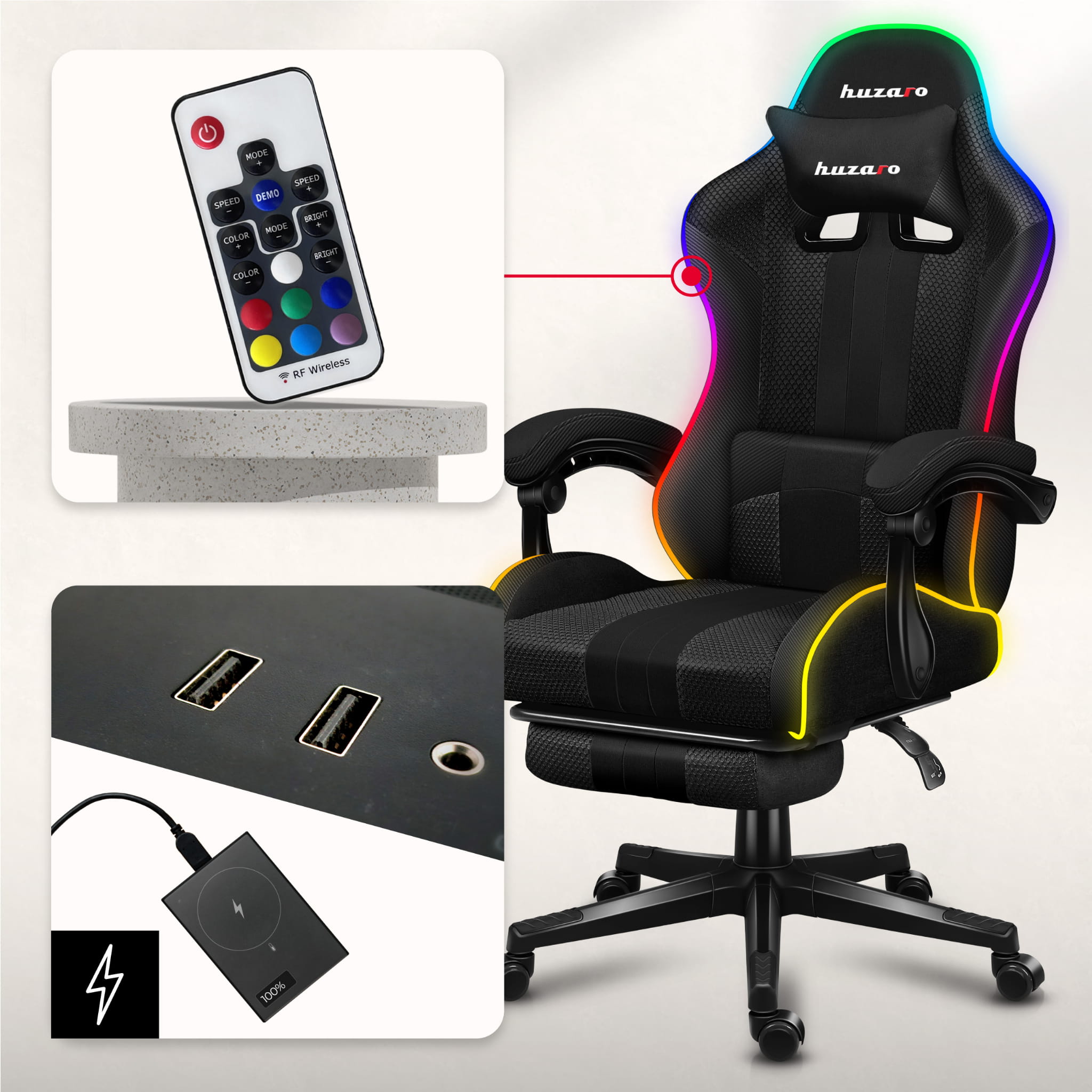 Huzaro Force 4.7 RGB tinklelio žaidimų kėdė