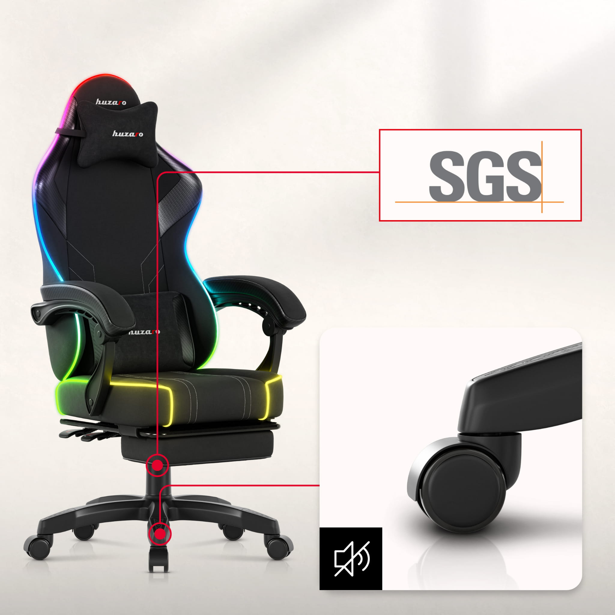 Huzaro Force 3.7 RGB Black Žaidimų kėdė