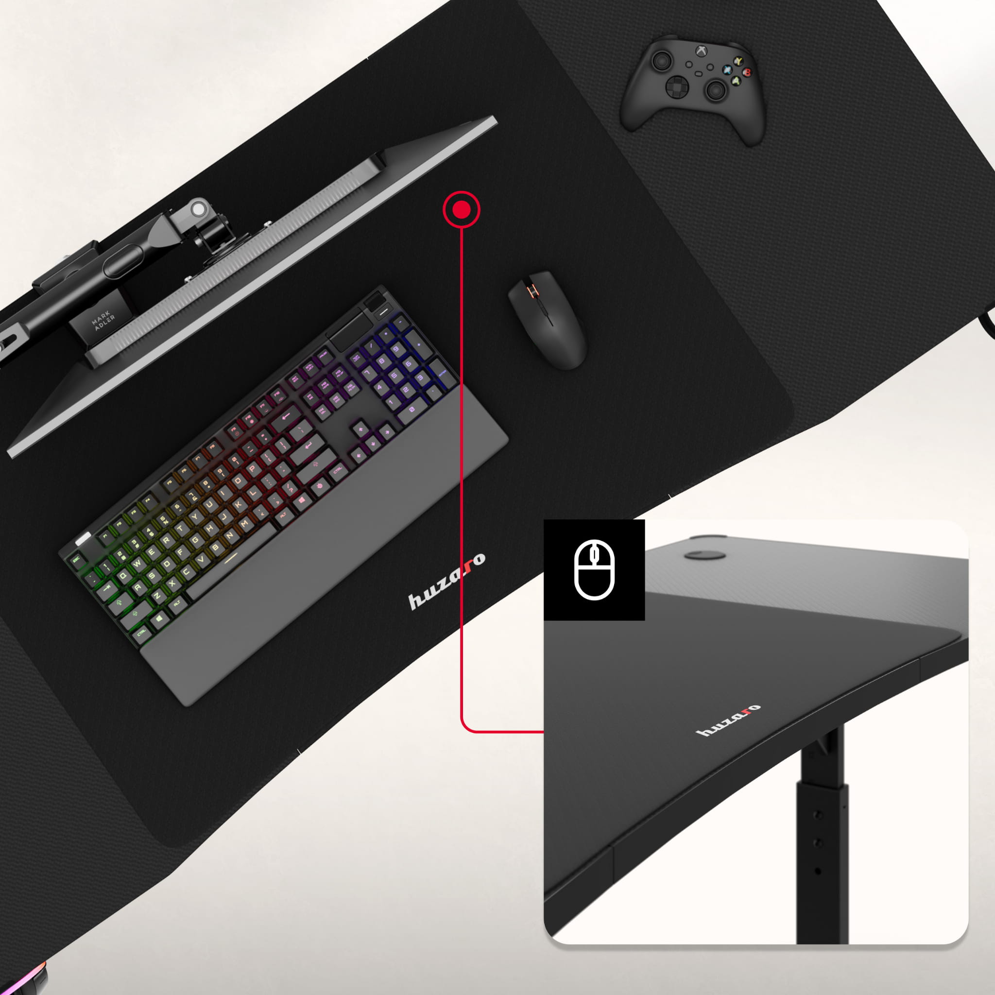 Huzaro Hero 3.6 RGB LED juodas žaidimų stalas