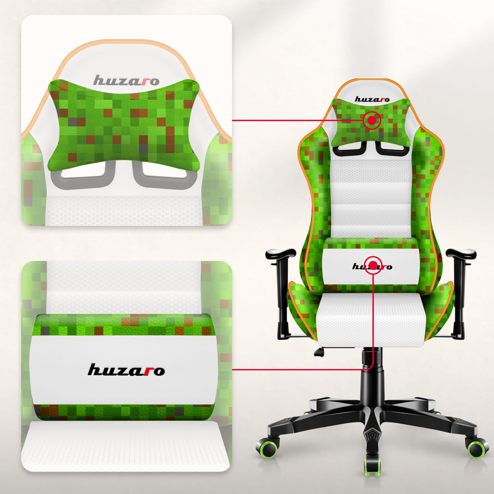 Huzaro Ranger 6.0 Pixel Baltas Žaidimų kėdė vaikui