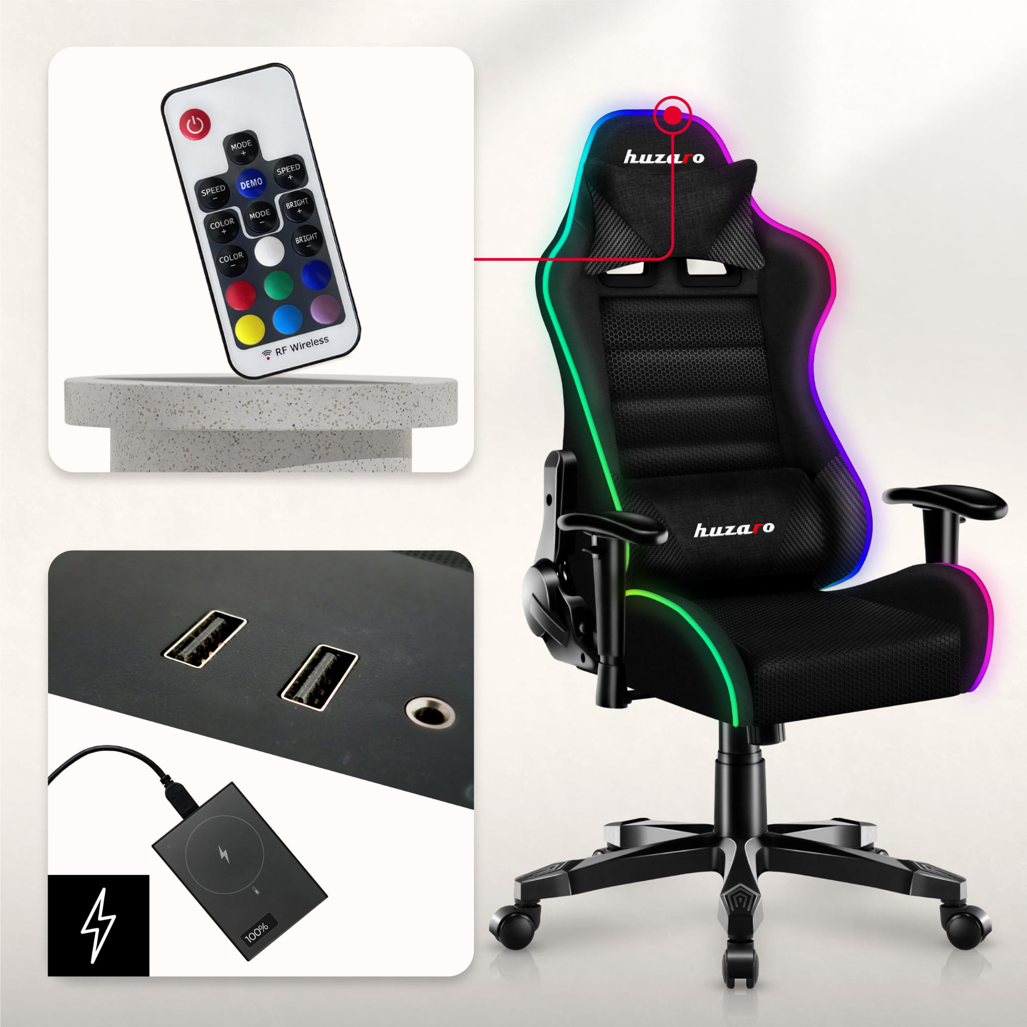 Huzaro Ranger 6.0 RGB tinklelio Žaidimų kėdė vaikui