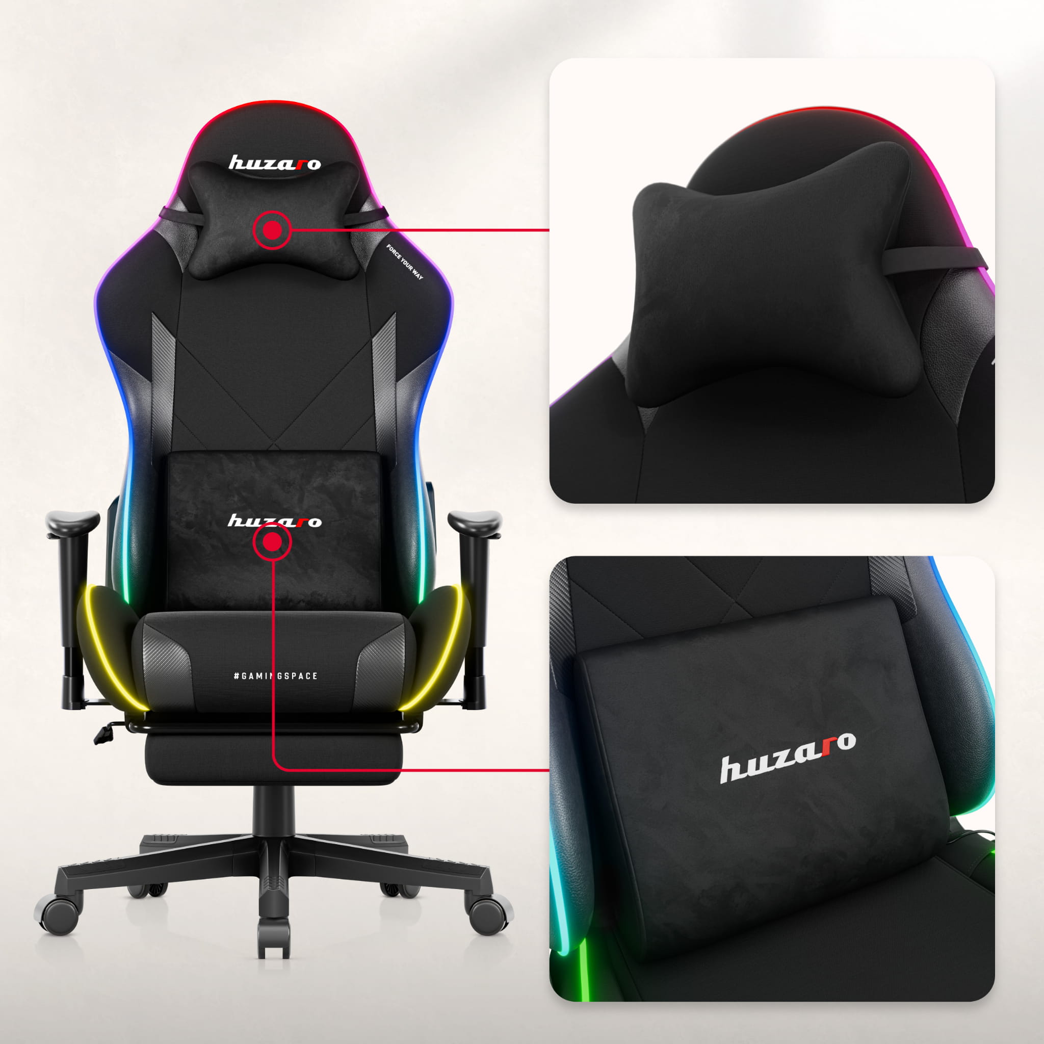 Huzaro Force 5.7 RGB LED Juoda Žaidimų kėdė