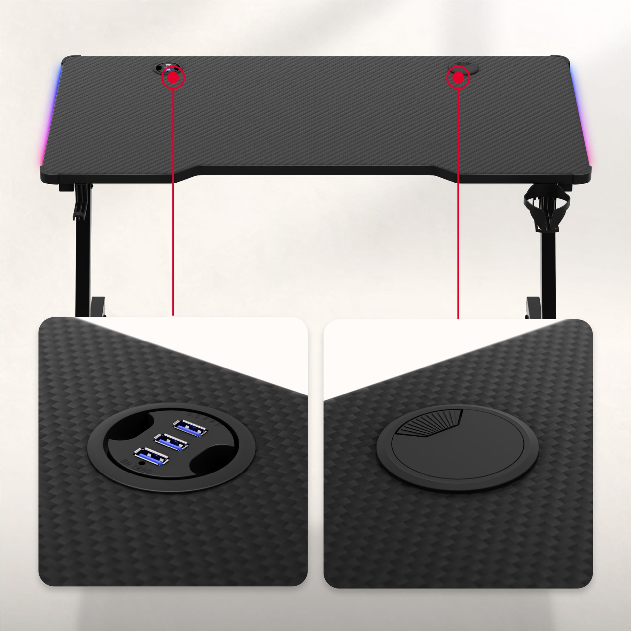 Huzaro Hero 2.5 RGB LED žaidimų stalas