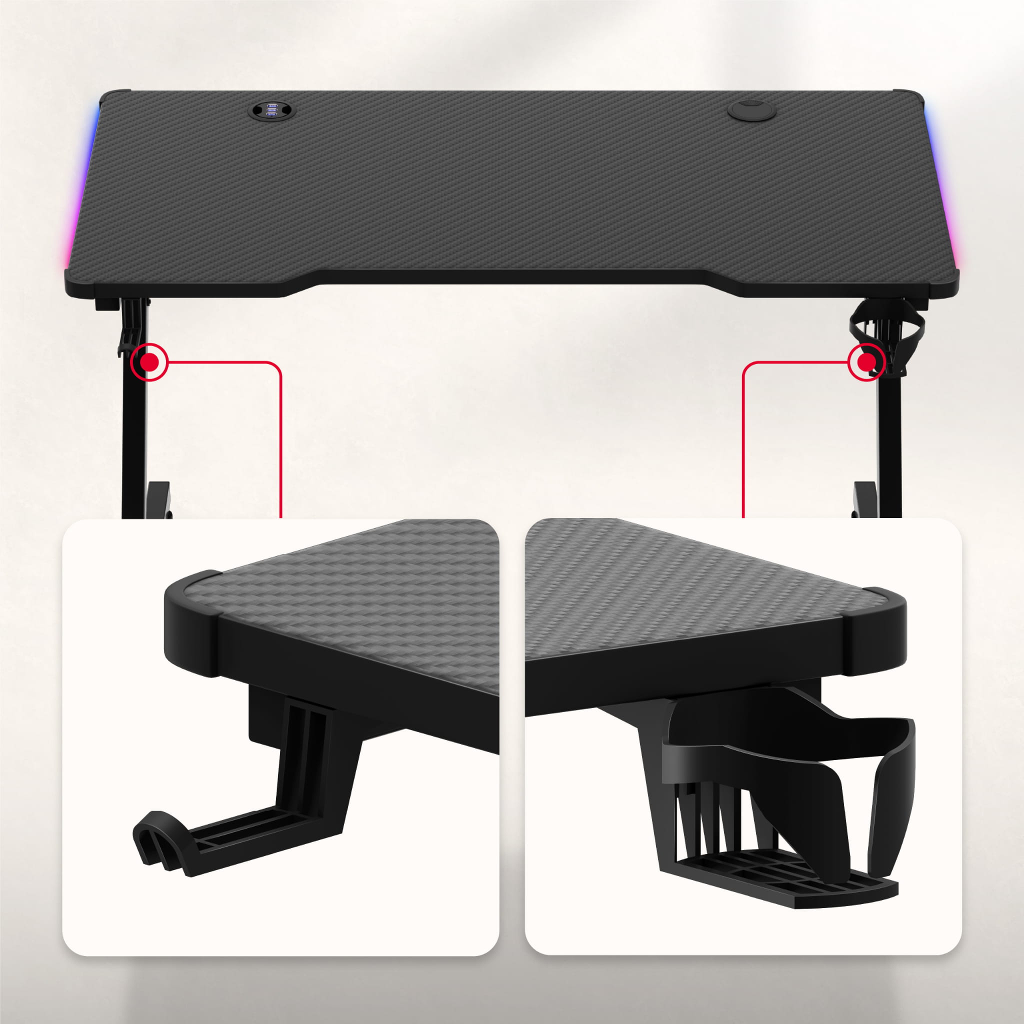Huzaro Hero 2.5 RGB LED žaidimų stalas