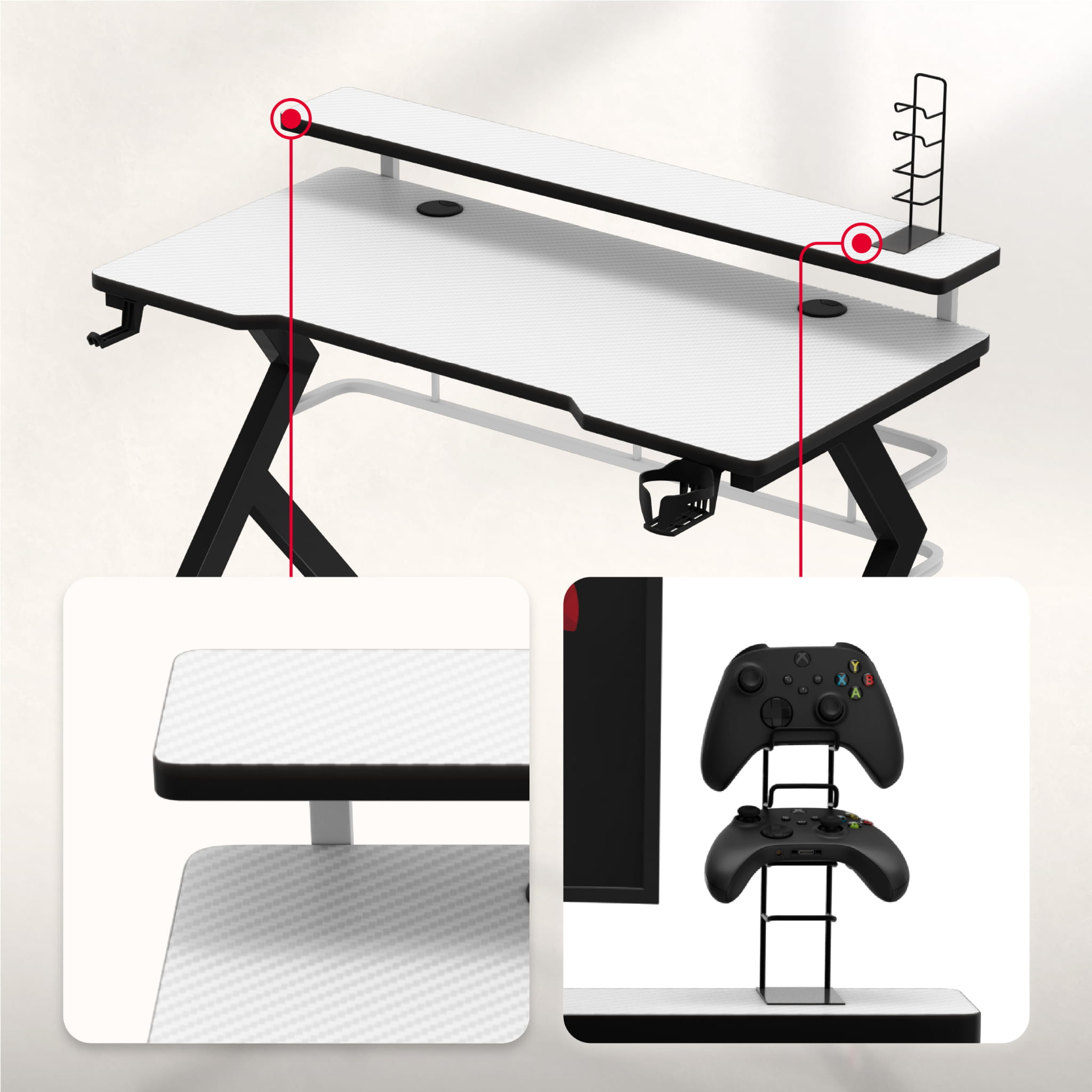 Huzaro Hero 5.0 baltas žaidimų stalas