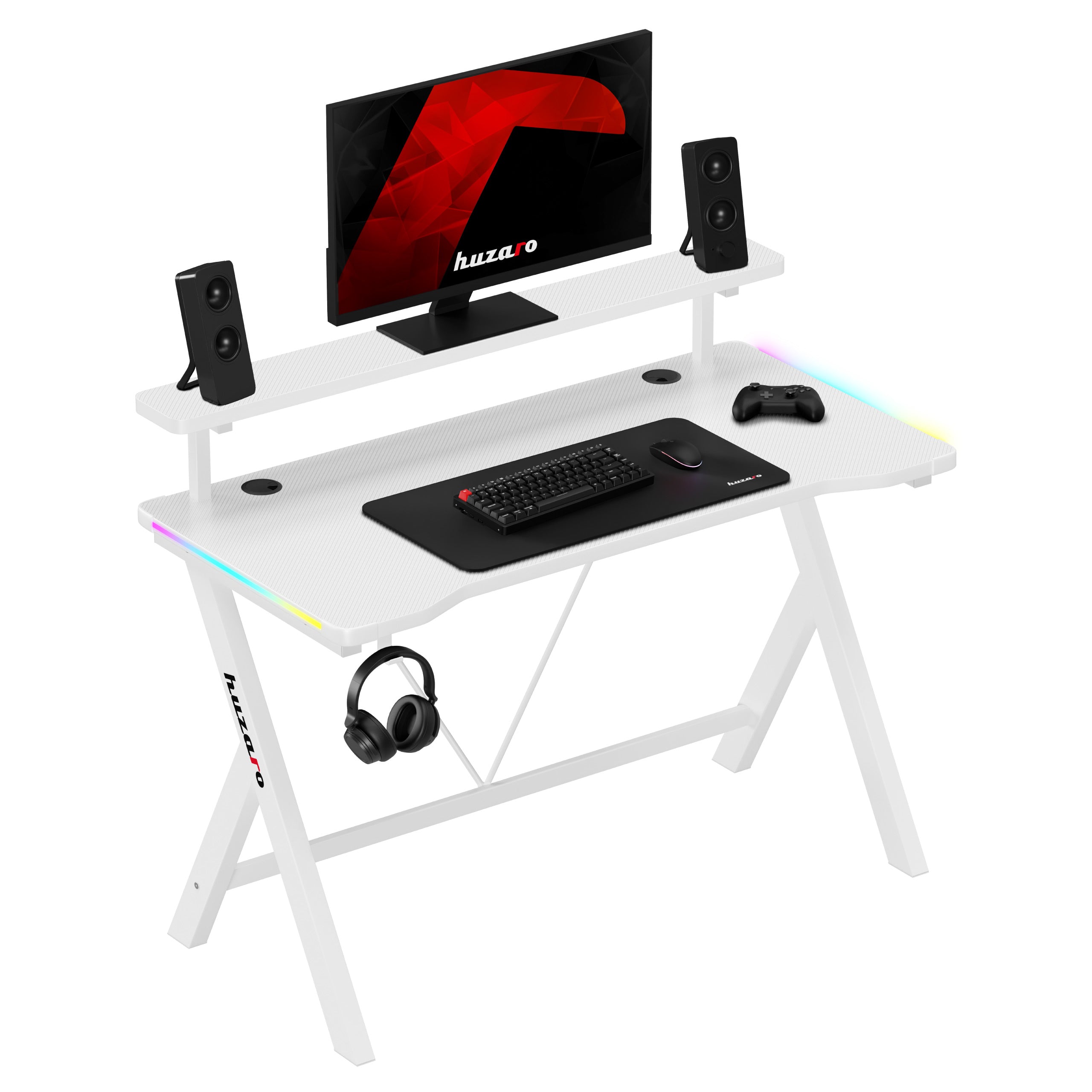 Huzaro Hero 1.9 RGB White 120 cm LED žaidimų stalas