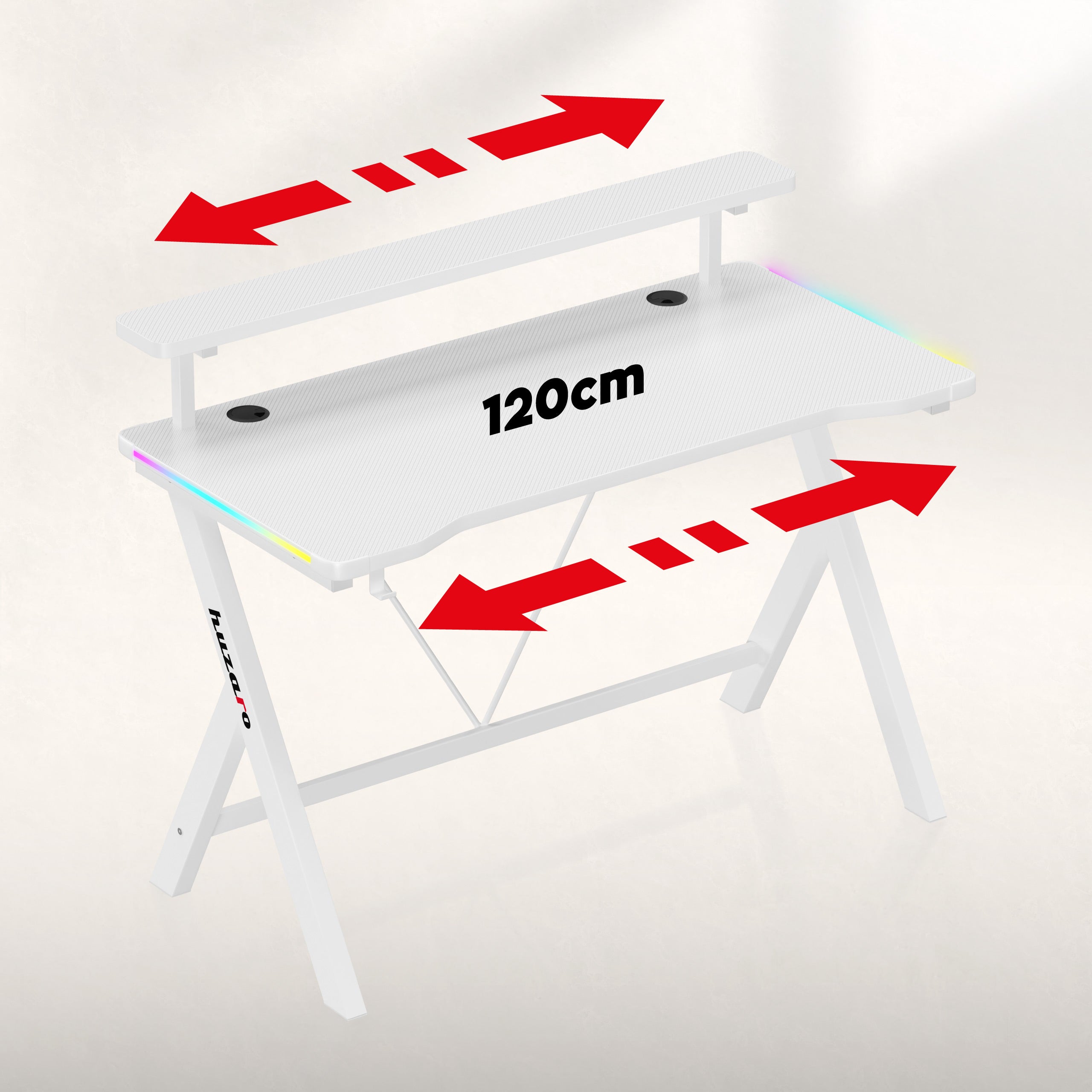 Huzaro Hero 1.9 RGB White 120 cm LED žaidimų stalas