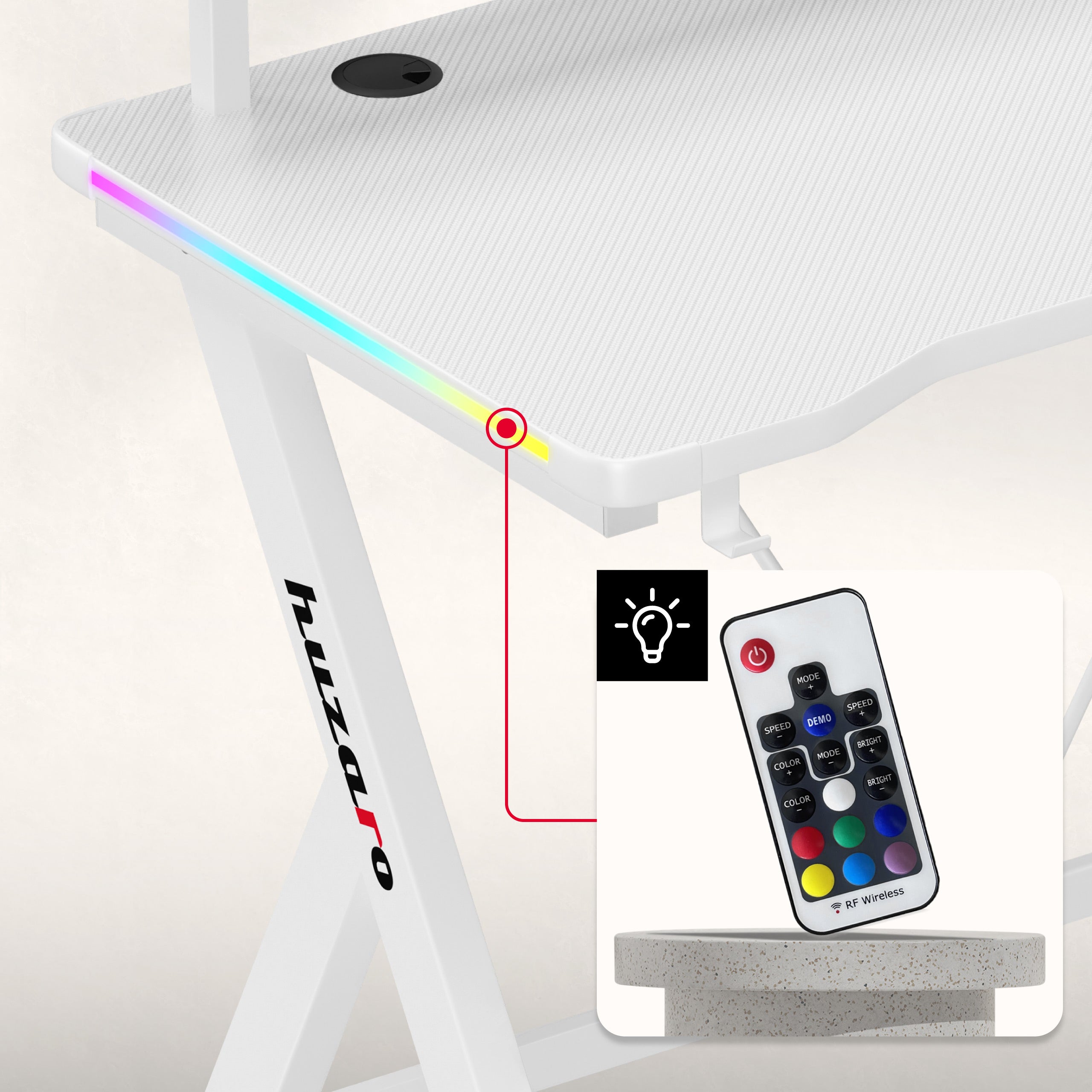 Huzaro Hero 1.9 RGB White 120 cm LED žaidimų stalas