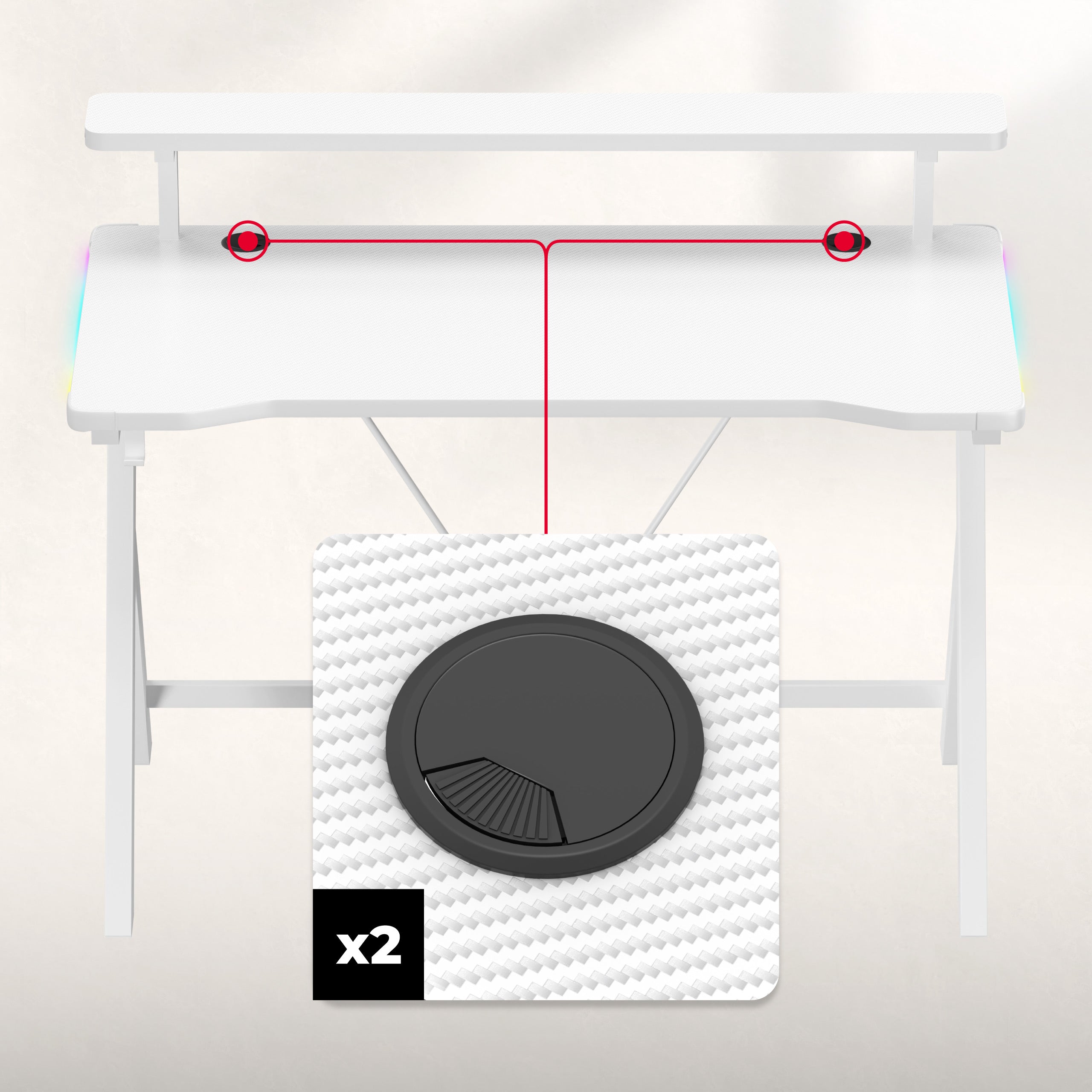 Huzaro Hero 1.9 RGB White 120 cm LED žaidimų stalas
