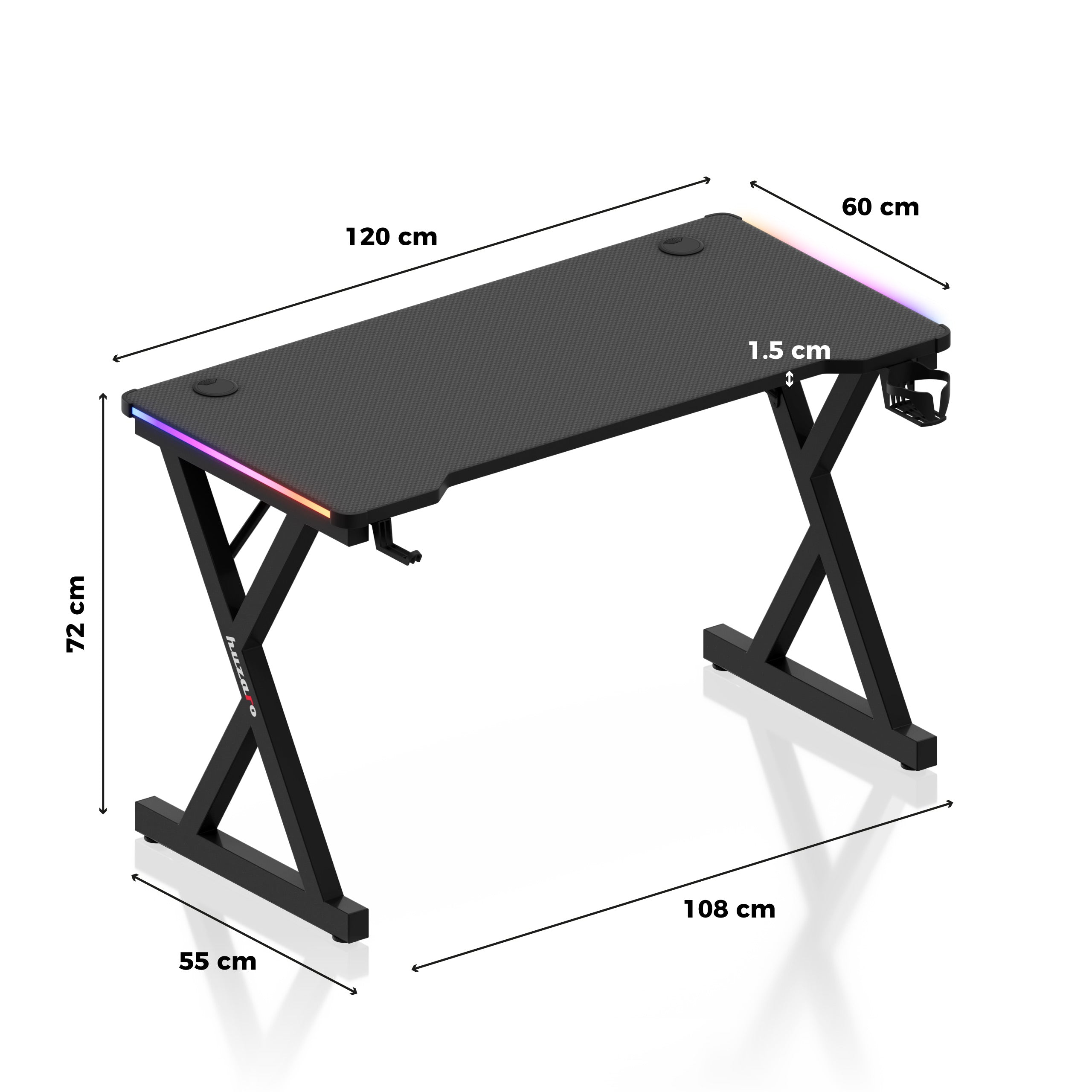 Huzaro Hero 2.3 RGB LED žaidimų stalas 120 cm