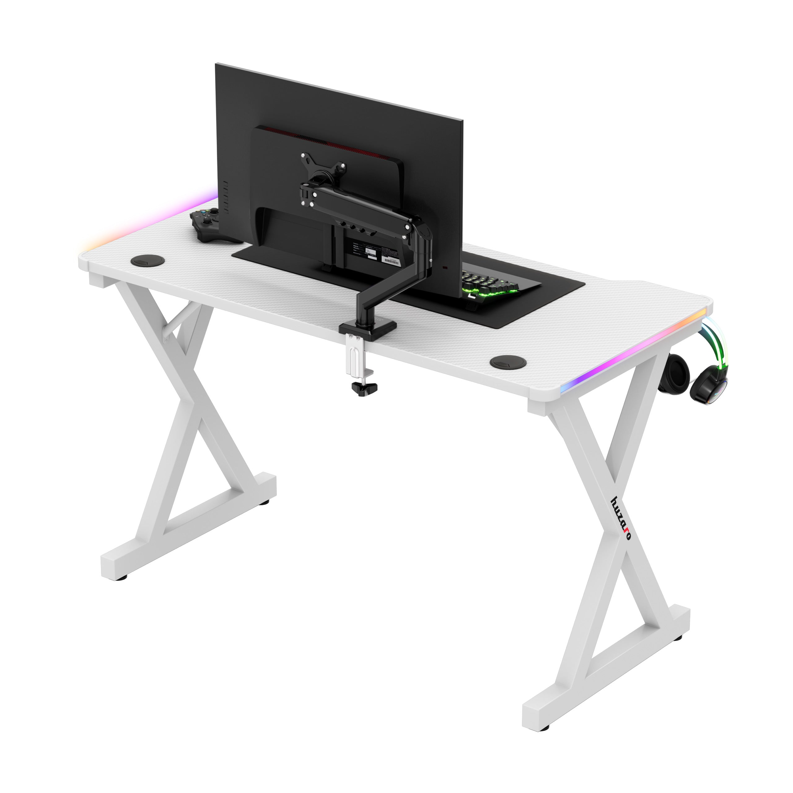 Huzaro Hero 2.3 RGB White 120 cm LED žaidimų stalas