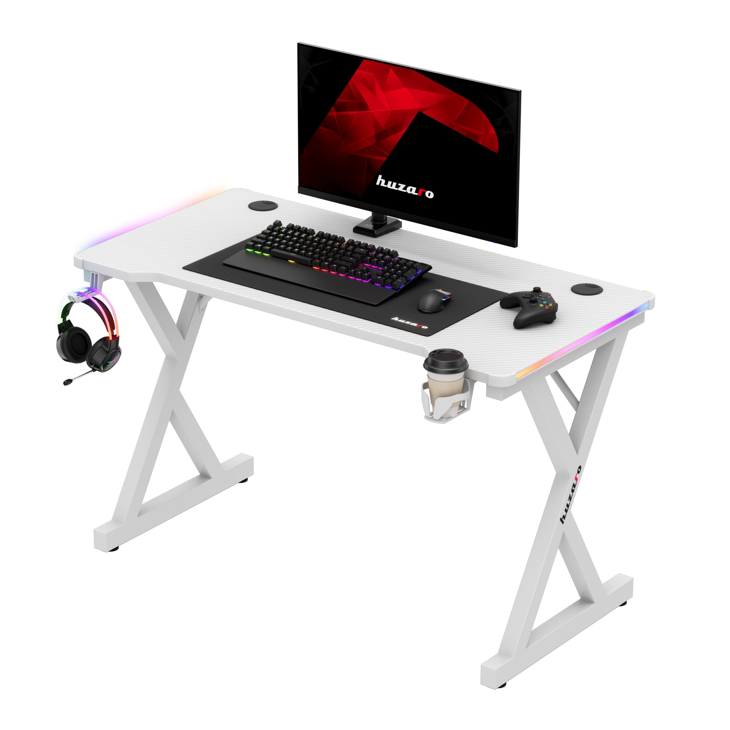Huzaro Hero 2.3 RGB White 120 cm LED žaidimų stalas