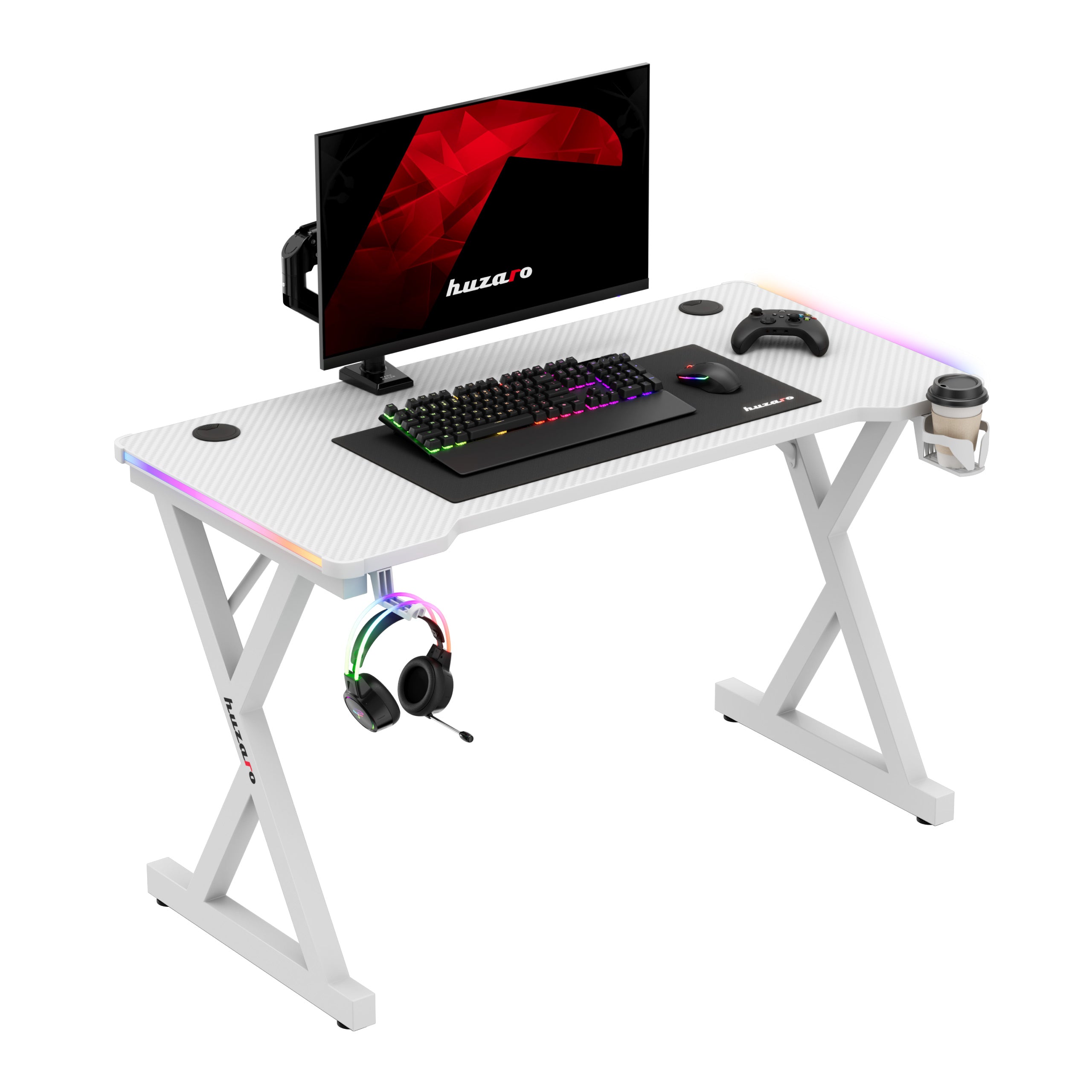 Huzaro Hero 2.3 RGB White 120 cm LED žaidimų stalas