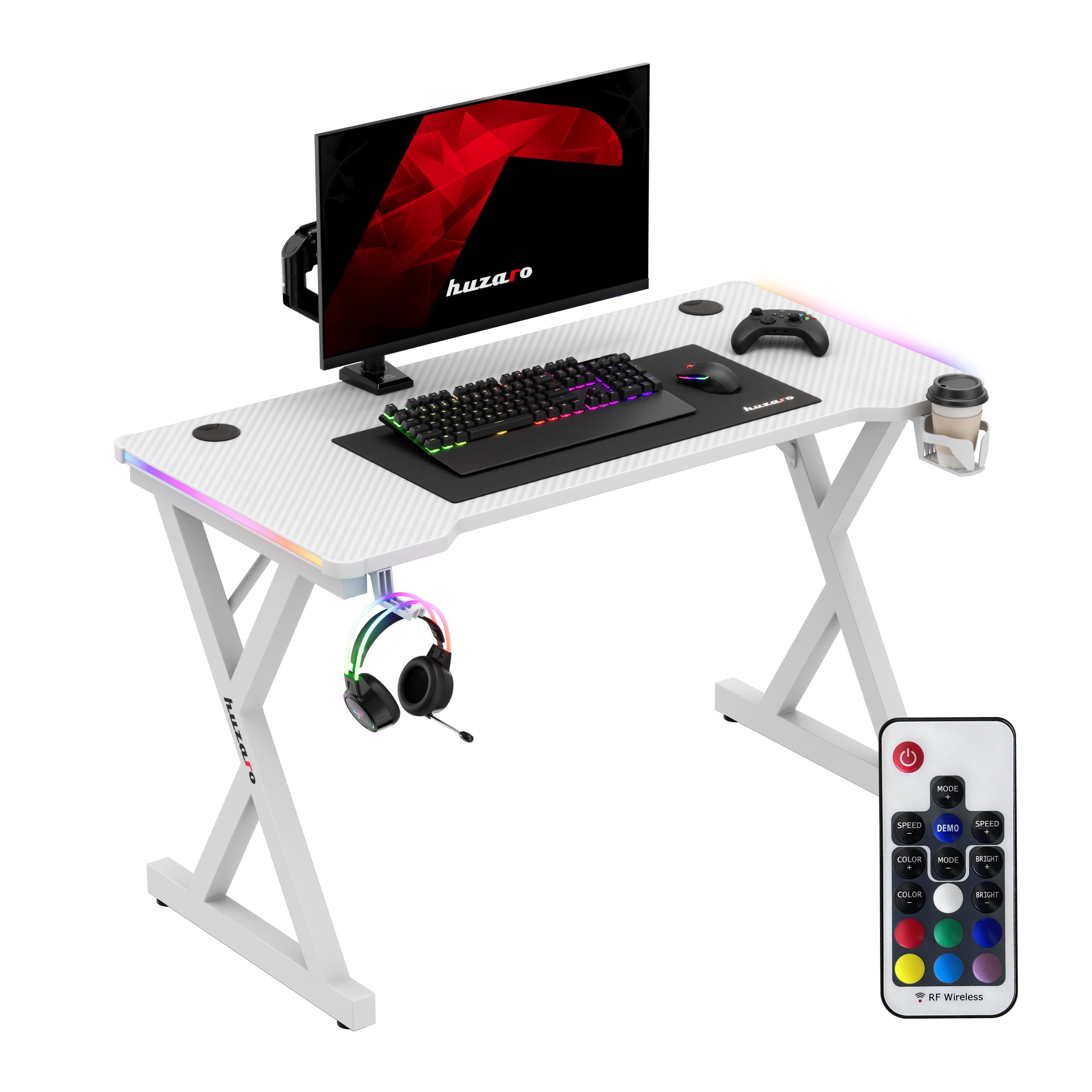 Huzaro Hero 2.3 RGB White 120 cm LED žaidimų stalas
