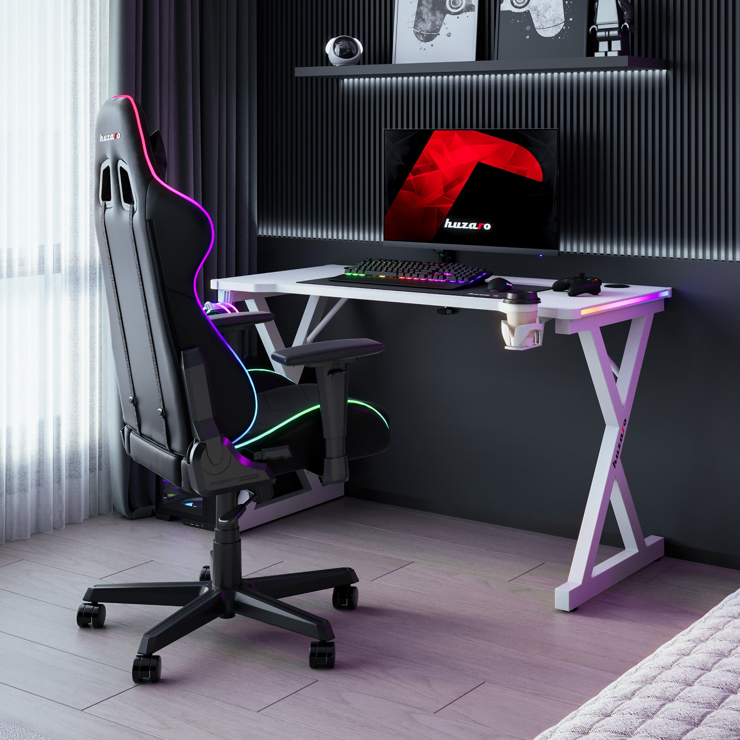 Huzaro Hero 2.3 RGB White 120 cm LED žaidimų stalas