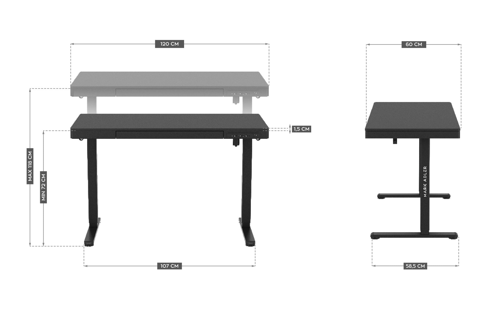 Mark Adler Leader 8.2 juodas elektrinis rašomasis stalas