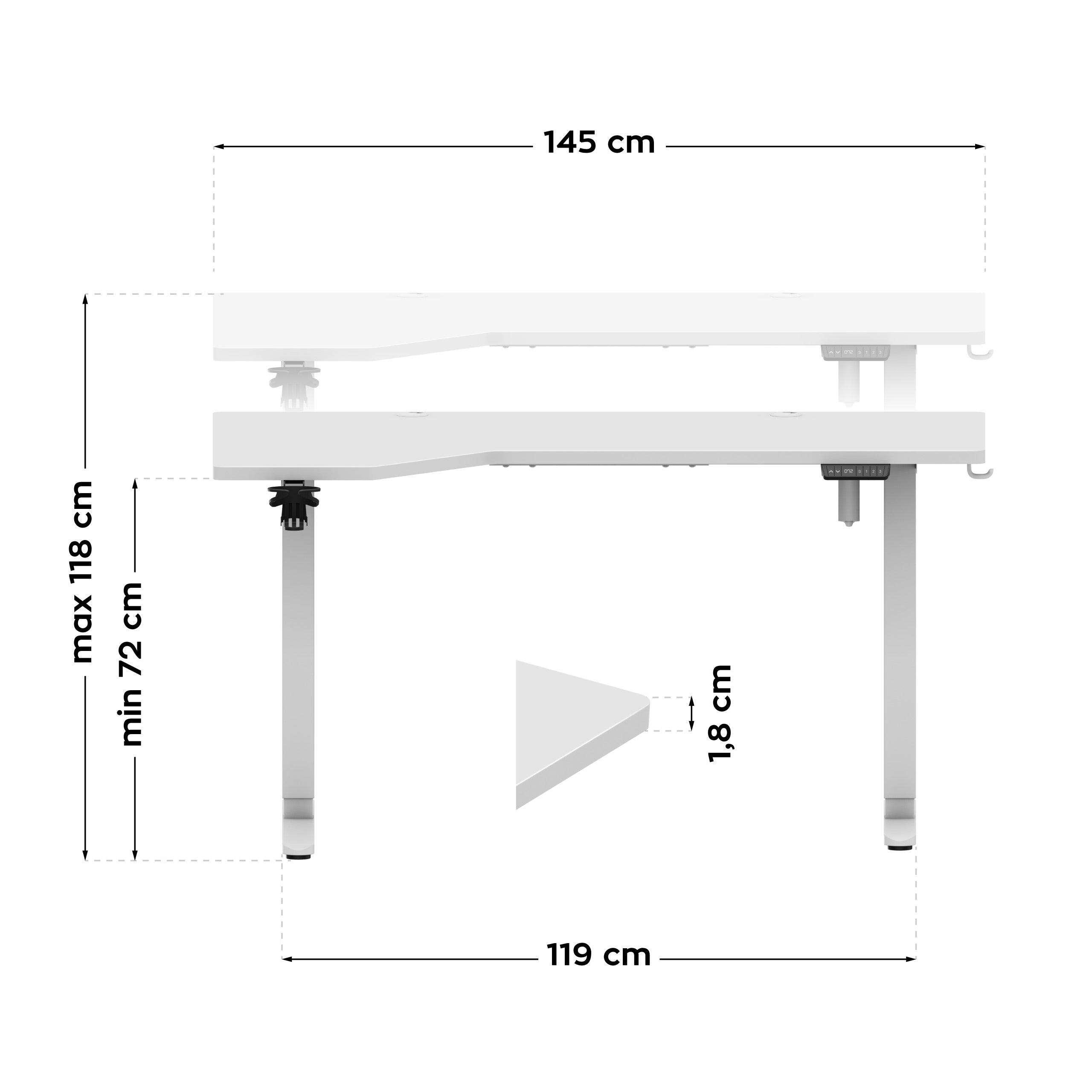 Elektrinis kampinis stalas Leader 9.1, balta