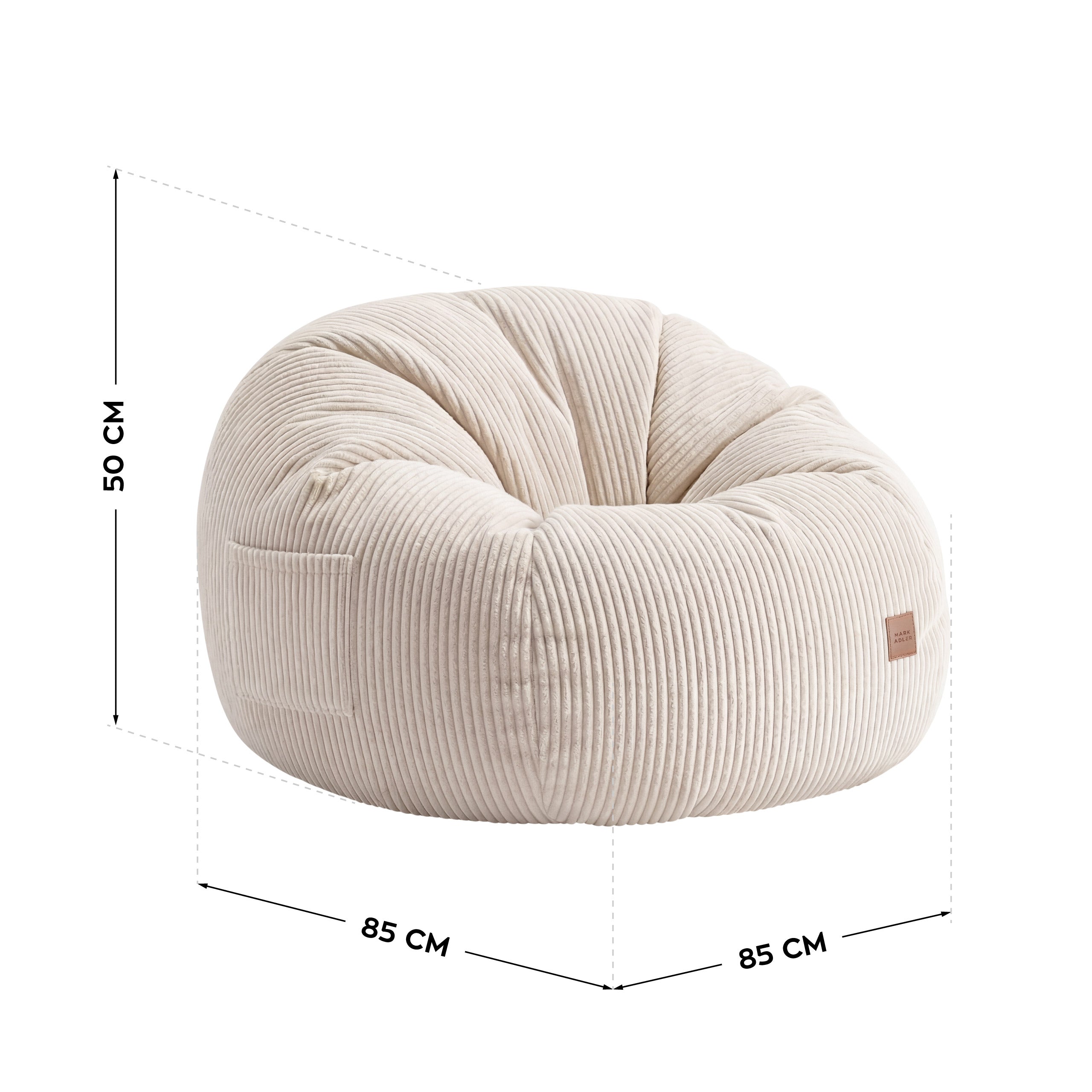 Ruožuoto aksomo sėdmaišis su pakoju Mark Adler Comfy 3.0 Beige