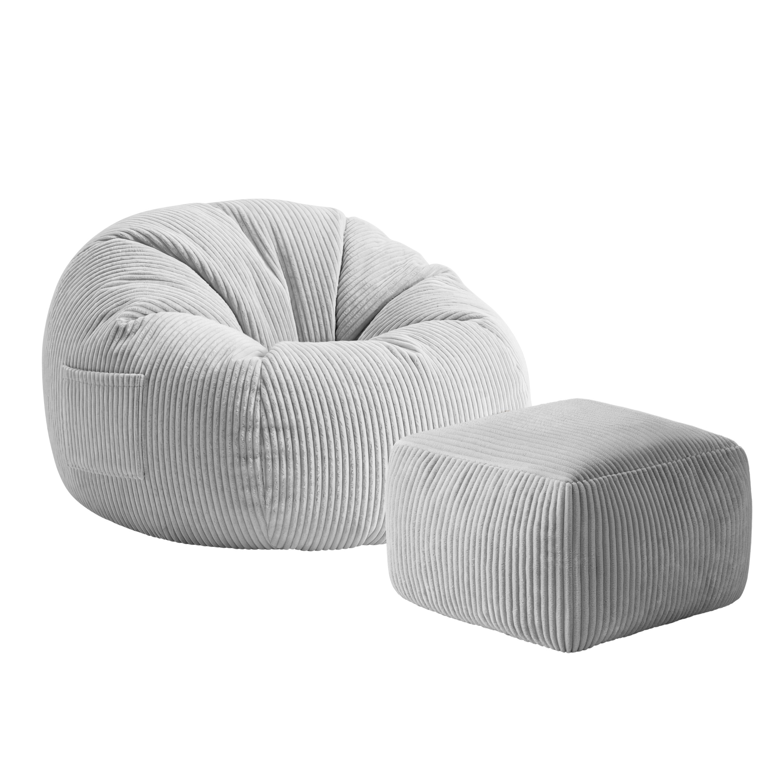 Ruožuoto aksomo sėdmaišis su pakoju Mark Adler Comfy 3.0 Grey