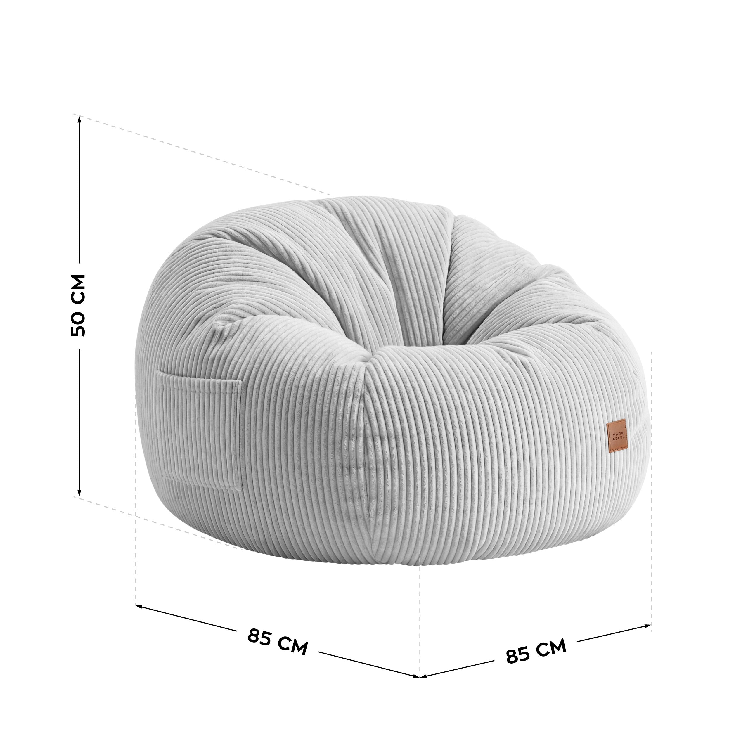 Ruožuoto aksomo sėdmaišis su pakoju Mark Adler Comfy 3.0 Grey