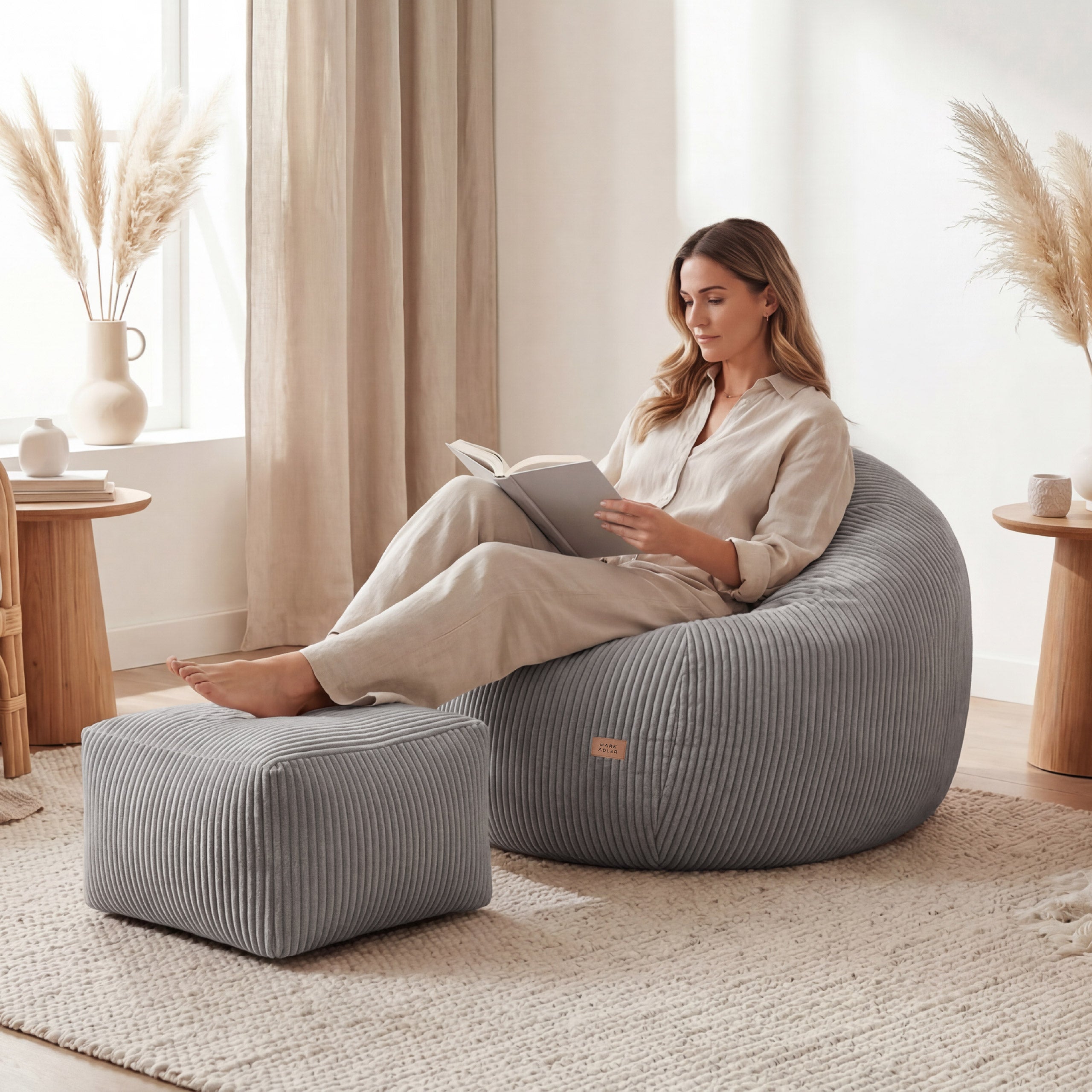 Ruožuoto aksomo sėdmaišis su pakoju Mark Adler Comfy 3.0 Grey