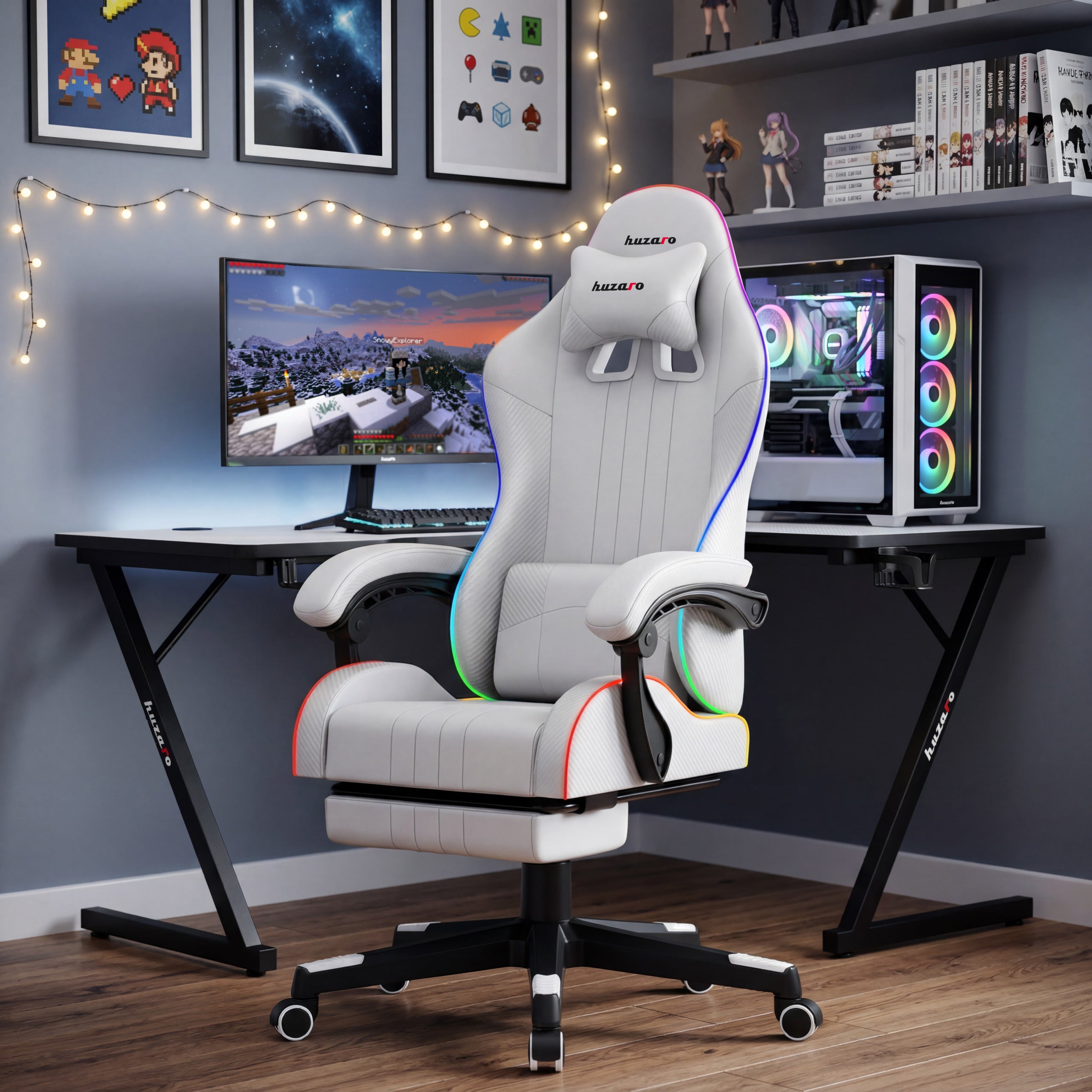 Huzaro Force 4.7 White RGB žaidimų KĖDĖ
