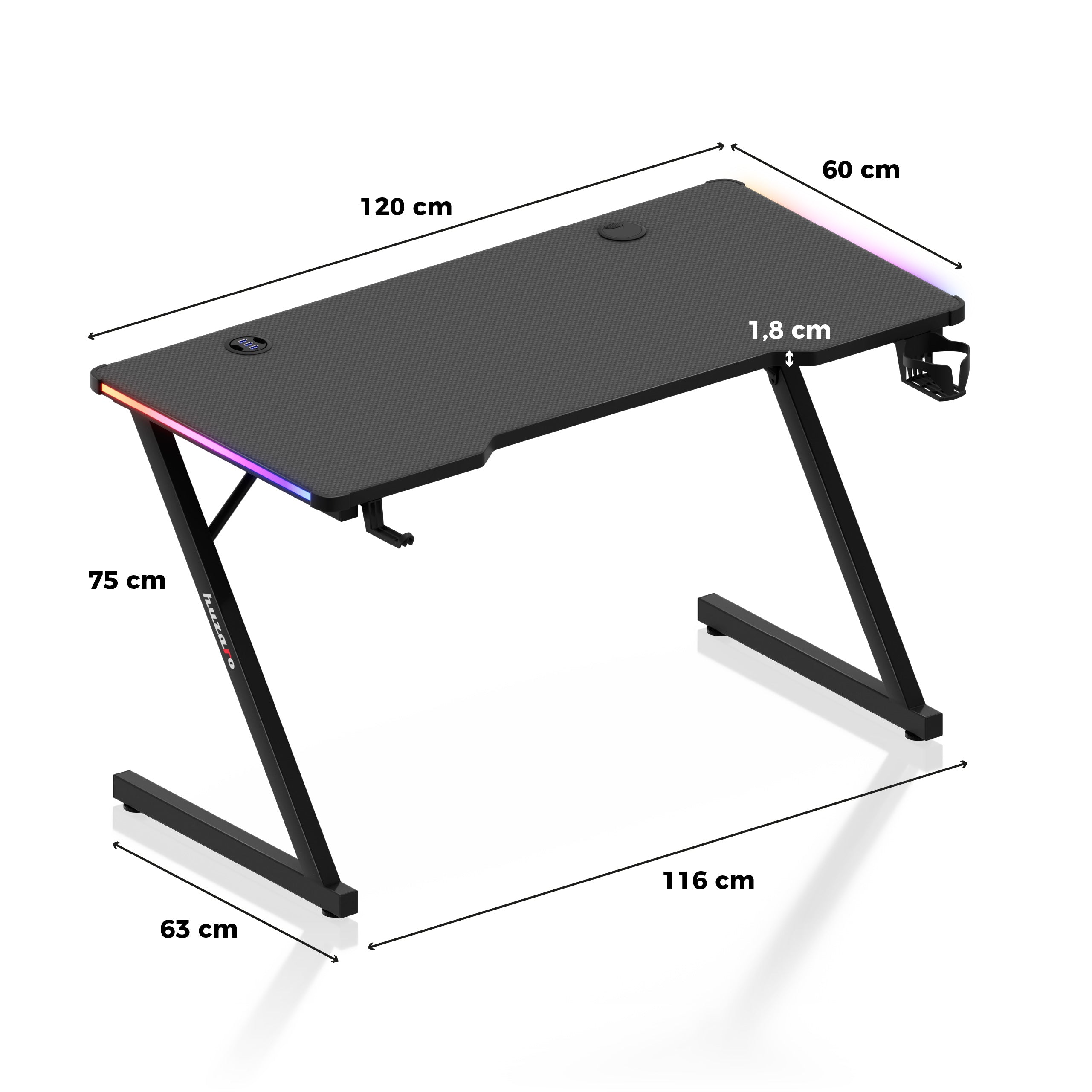 Huzaro Hero 2.5 RGB LED žaidimų stalas