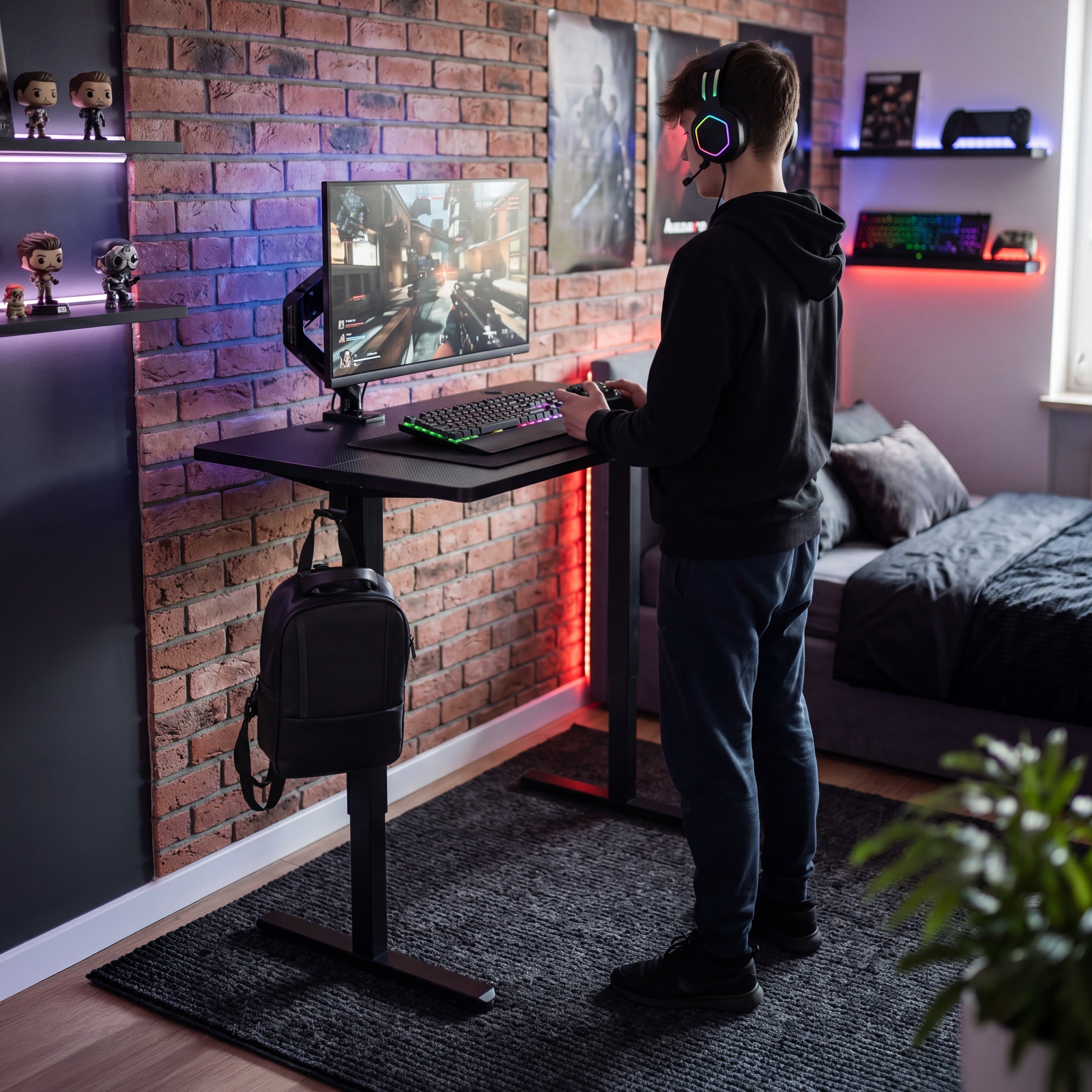 Elektrinis reguliuojamo aukščio stalas su ratukais Huzaro Hero 7.8 Black